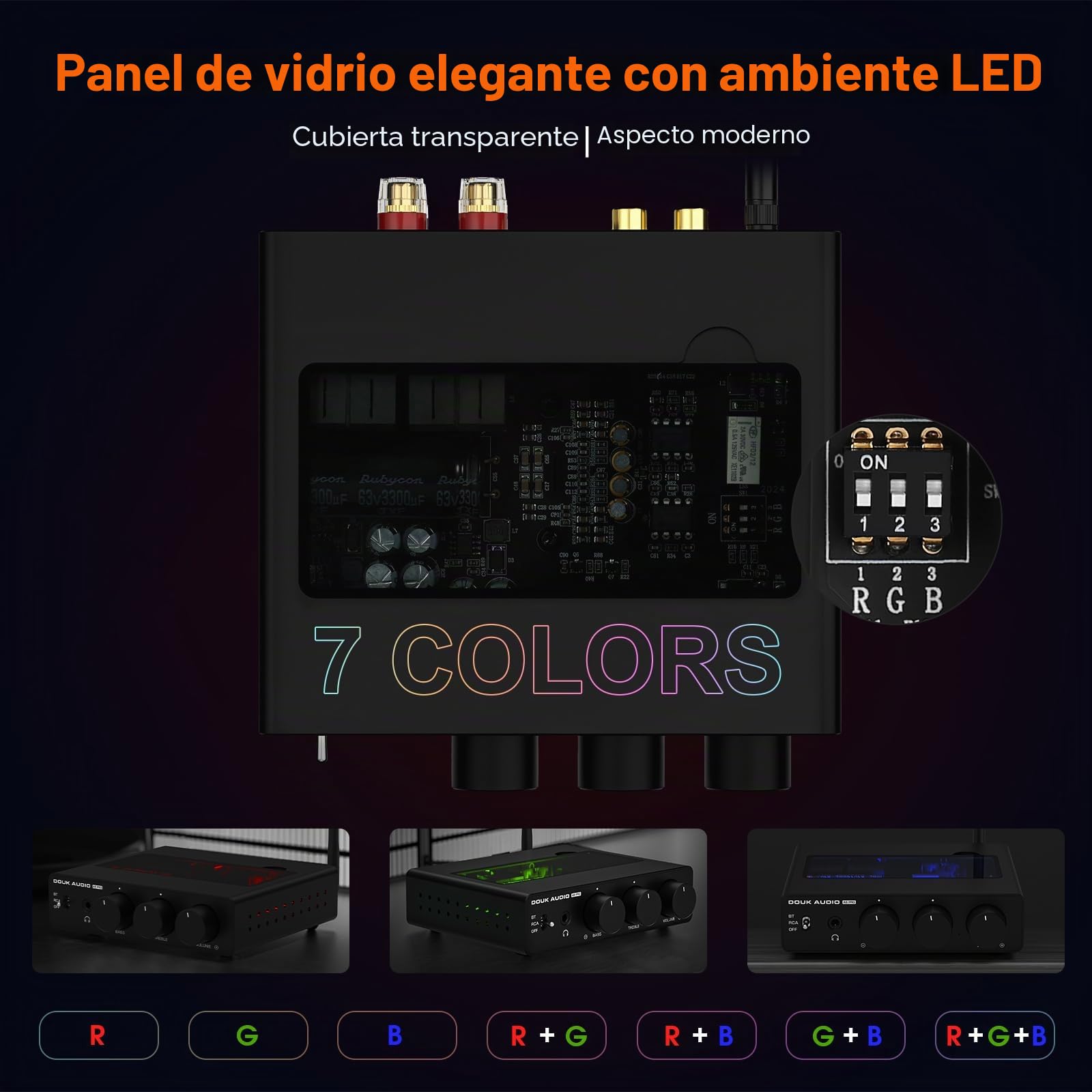 Amplificador Bluetooth DoukAudio A5PRO: Amplificador estéreo HiFi con TPA3255, 300 W × 2 de Potencia, Clase D PFFB, Salida de Auriculares para Cine en casa, Escritorio, Altavoz de estantería (48 V5A)