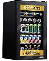 NewAir 126-Can Freestanding Beverage Refrigerator - Mini Fridge with Glass Door, Adjustable Shelves, Quiet Cooling & Lock for Bedroom or Bar, Black