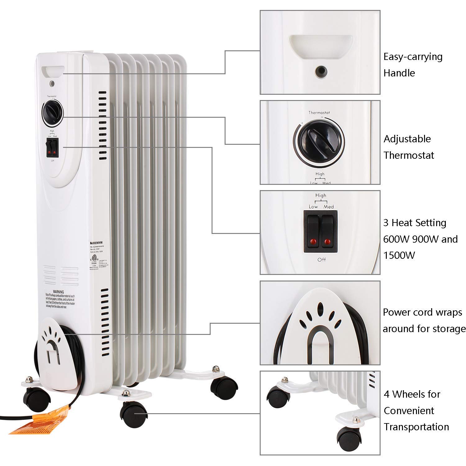 Amazon.com: Ainfox Electric Space Heater, 1500W Portable Oil Heater with  Digital Thermostat, Oil Filled Radiator with TIP-OVER Overheat Protection,  Timer and Safe for Indoor Use : לבית ולמטבח