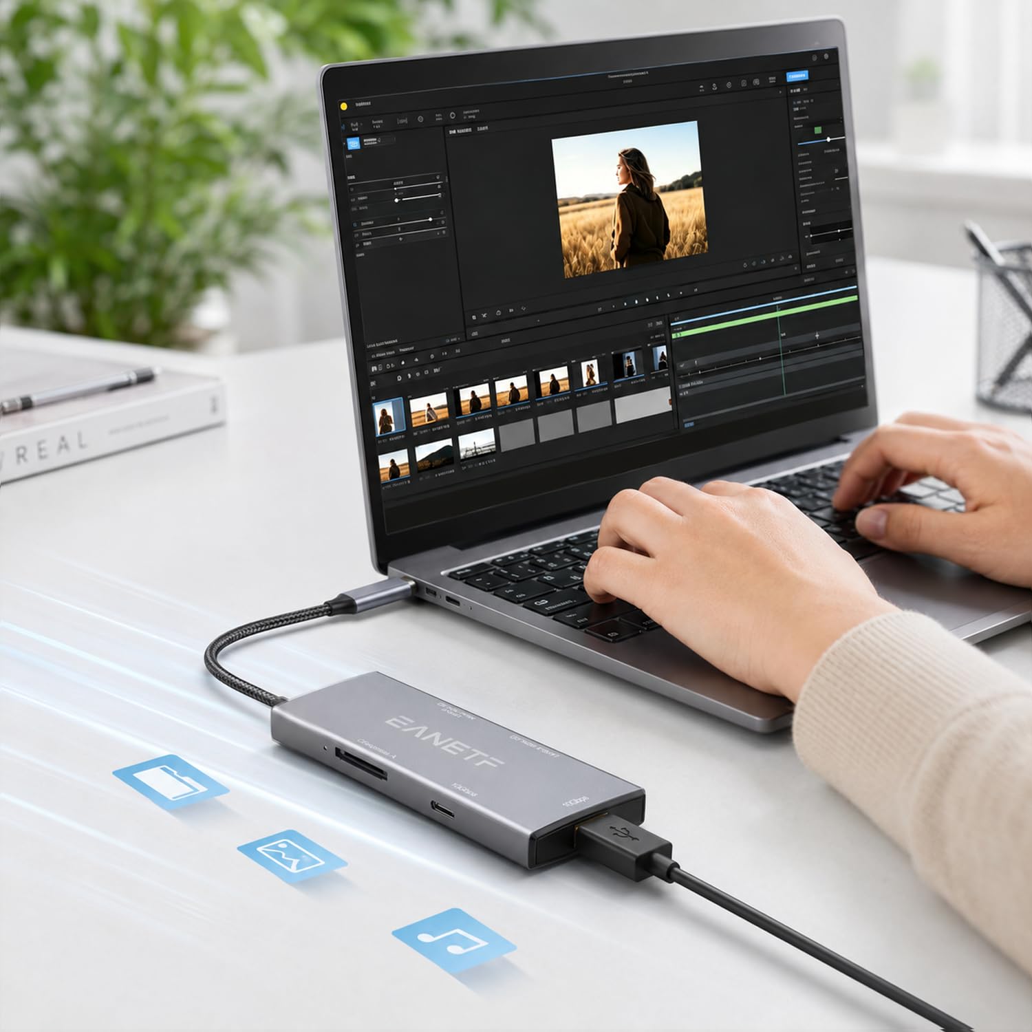 Eanetf 5-in-1 Professioneller USB-C-Hub, 10 Gbit/s, CFexpress Typ C + UHS-II SD4.0 (Dual Row Pins) + UHS-II Micro SD4.0 Kartenleser, industrieller USB 3.2 für 8K RAW Workflow, Filmemacher & Fotografen