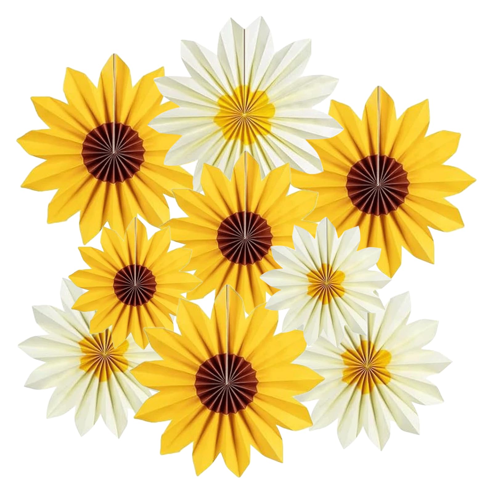 DiiWmme Sunflower Party Decorations,9pcs Yellow Hanging Paper Fans for Baby Showers,Birthdays and Summer Events,Sunflower Themed Wall Decor,Floral Party Supplies,Spring and Summer Home Decor