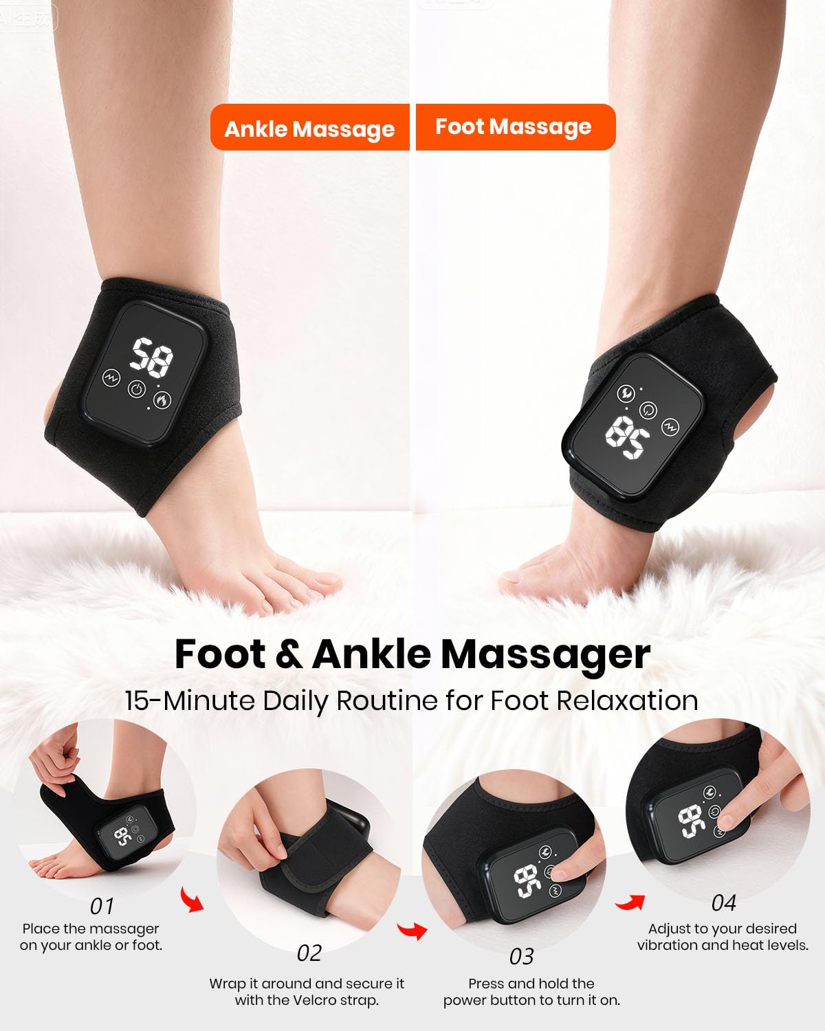 Masseur de renouvellement des pieds pour neuropathie, masseur 3 en 1 sans fil et portable pour le talon, la voûte plantaire et la cheville, 3 niveaux de vibration et de chaleur, cadeau idéal, comprend