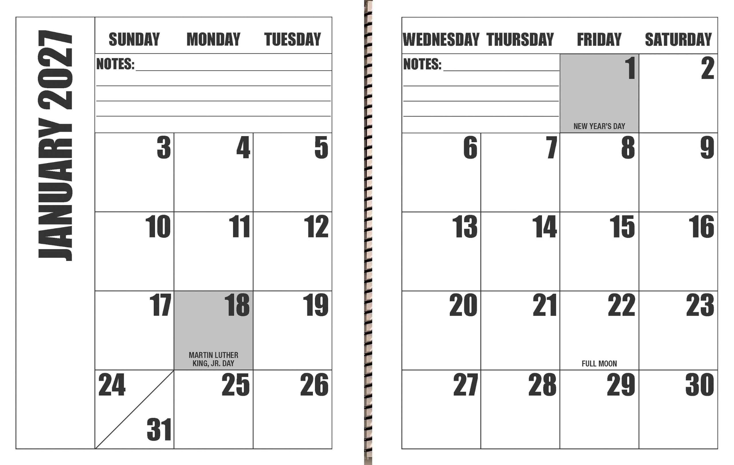 Jumbo Large Print Tischkalender 2025, schweres Papier, robuster Kalender, 43,2 x 27,9 cm, geöffnet oder geschlossen, misst 27,9 x 21,6 cm, 13 Monate, Januar 2025 bis Januar 2026, viel Platz zum