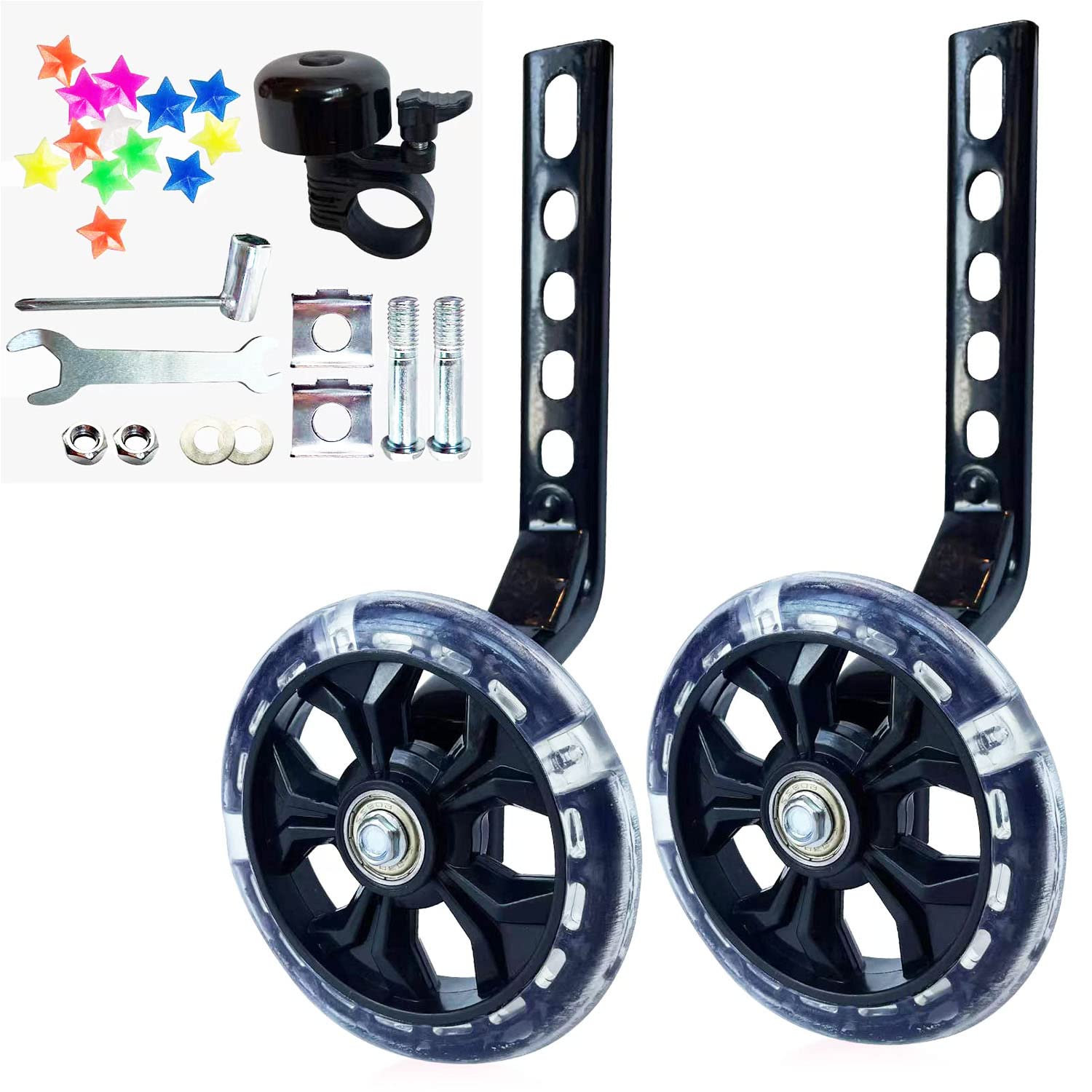 DDJKCZ Bike Training Wheels Flash Mute Big Wheel Compatible for 12 14 16 18 20 inch Single Speed Bicycle (black)