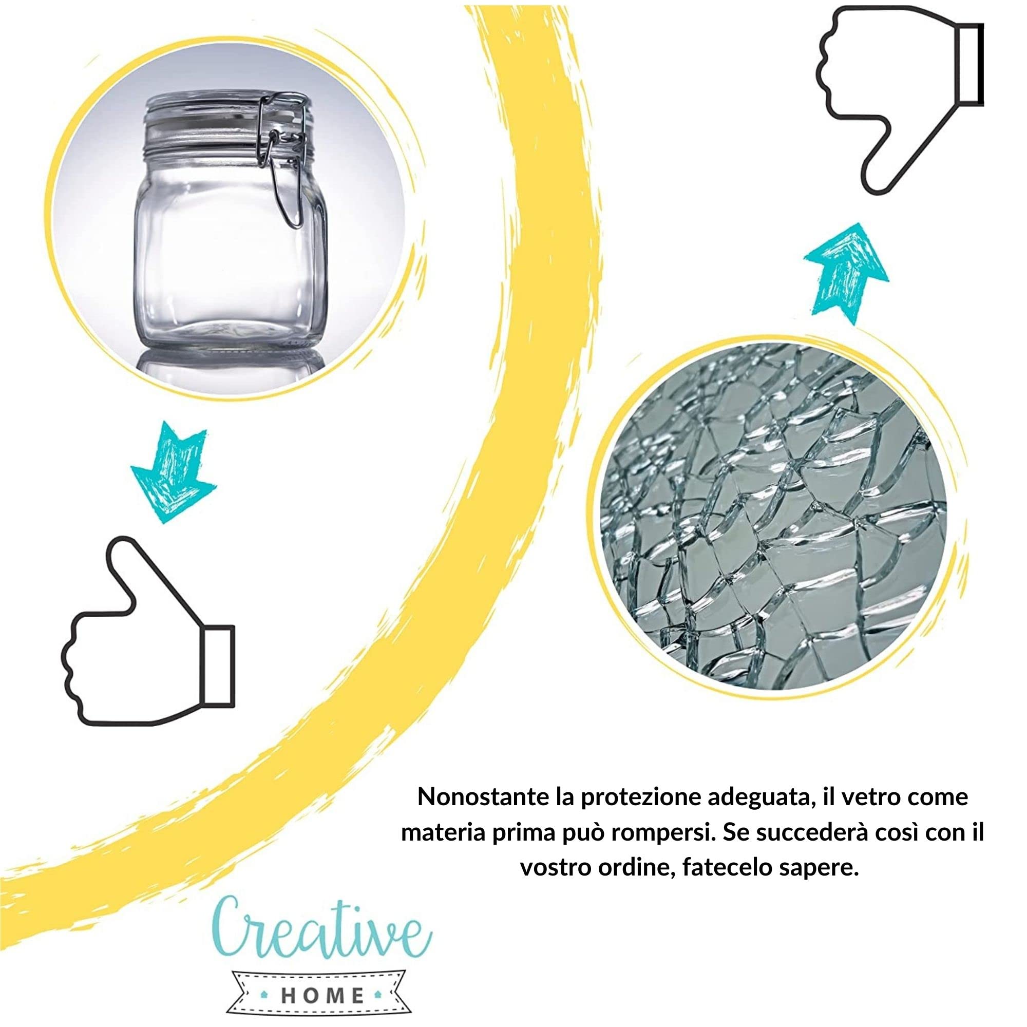 Creative Home Set 10 Barattoli in Vetro con Chiusura a Clip, 500 ml | 10 vasetti da 500 ml, vetro trasparente, chiusura a clip, 12 etichette, per sale zucchero caffè biscotti