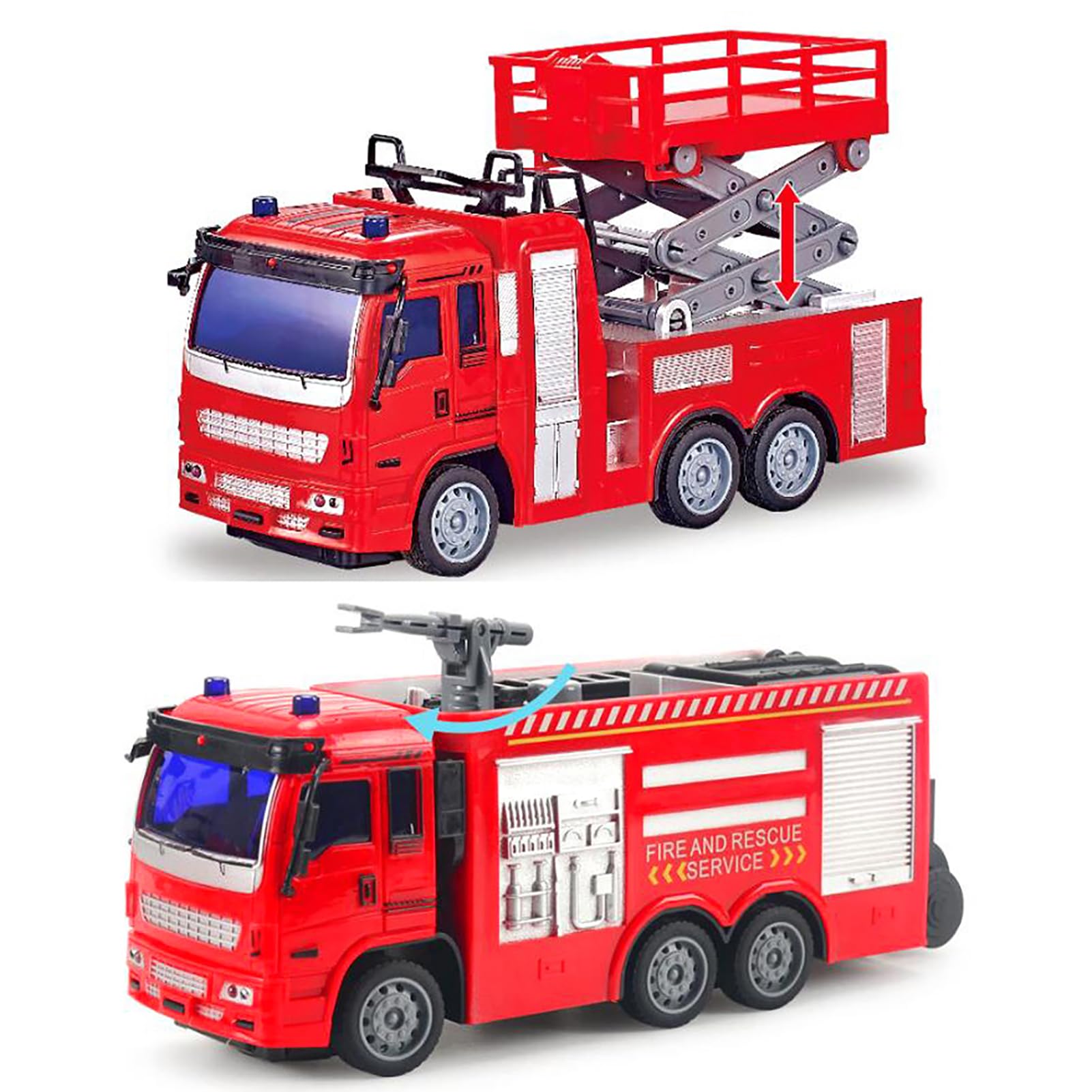 Juguetes de Motor de Bomberos Remotos, Camión de Bomberos con Luces LED Intermitentes y Sonidos de Sirena Reales, Coche de Juguete RC, para Niños (Camión de con Control Remoto