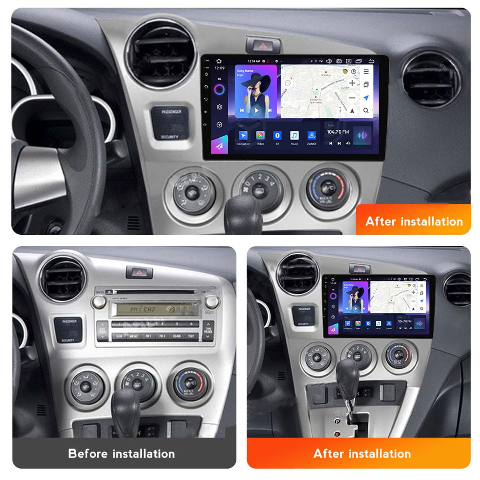 EsaSam Android 13 Car Stereo Bluetooth Car Play 2 DIN Touch Screen Compatible with Toyota Matrix 2009~2014 9In QLED Display Car Radio with Navigation Android Auto FM RDS SWC,8 Core NF4 4G+64G