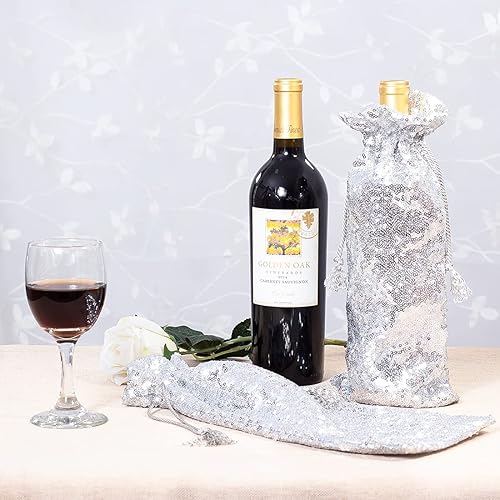 Miniatura 4 de Eternal Beauty 4 bolsas de regalo de vino con cordón, bolsa de regalo de botella de vino de lentejuelas para bodas de cumpleaños (14 x 6 pulgadas,