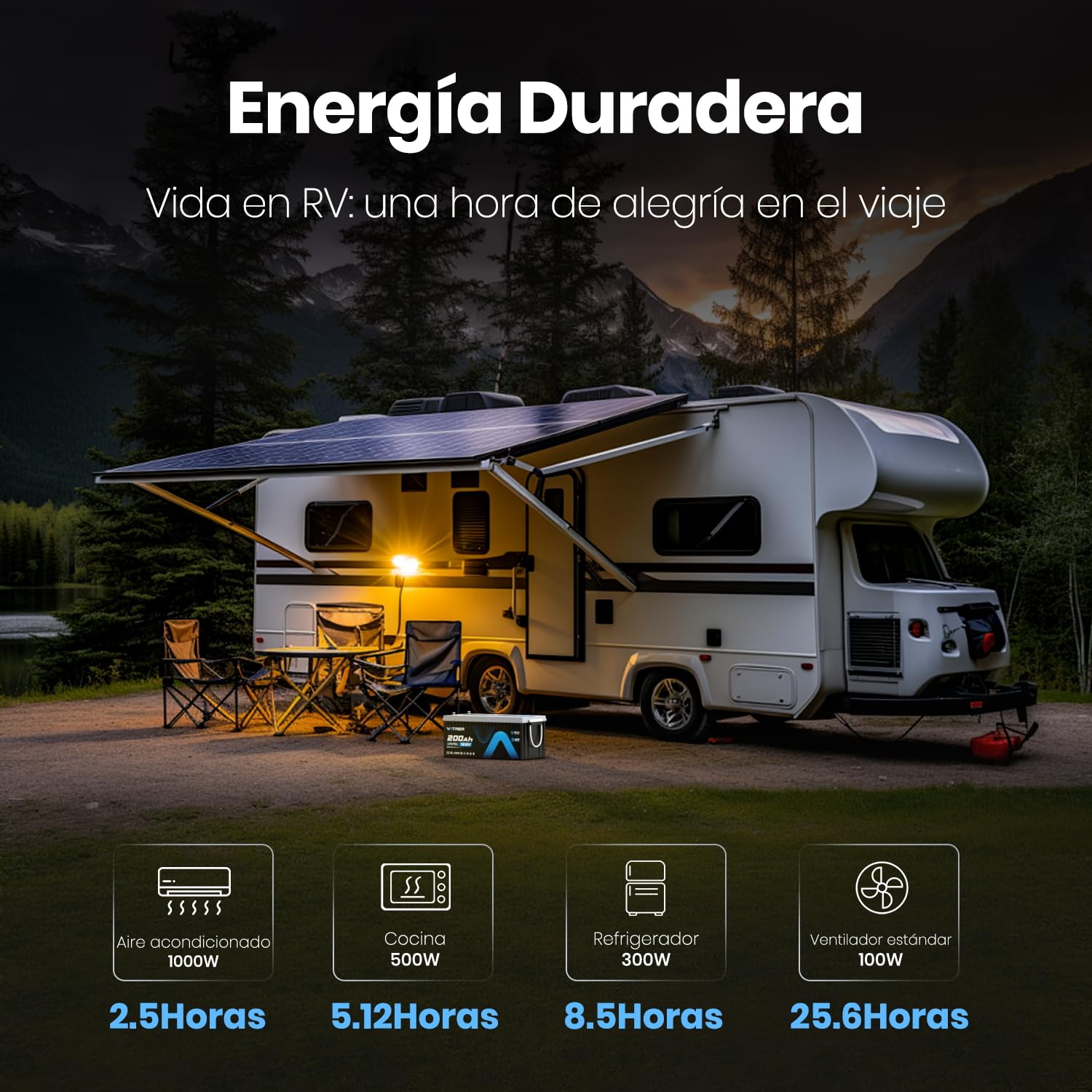 VATRER POWER Batería LiFePO4 12V 200Ah con Bluetooth y BMS 200A | Bluetooth, 2560W, más de 5000 ciclos, batería de ciclo profundo ideal para autocaravanas, barcos y sistemas solares