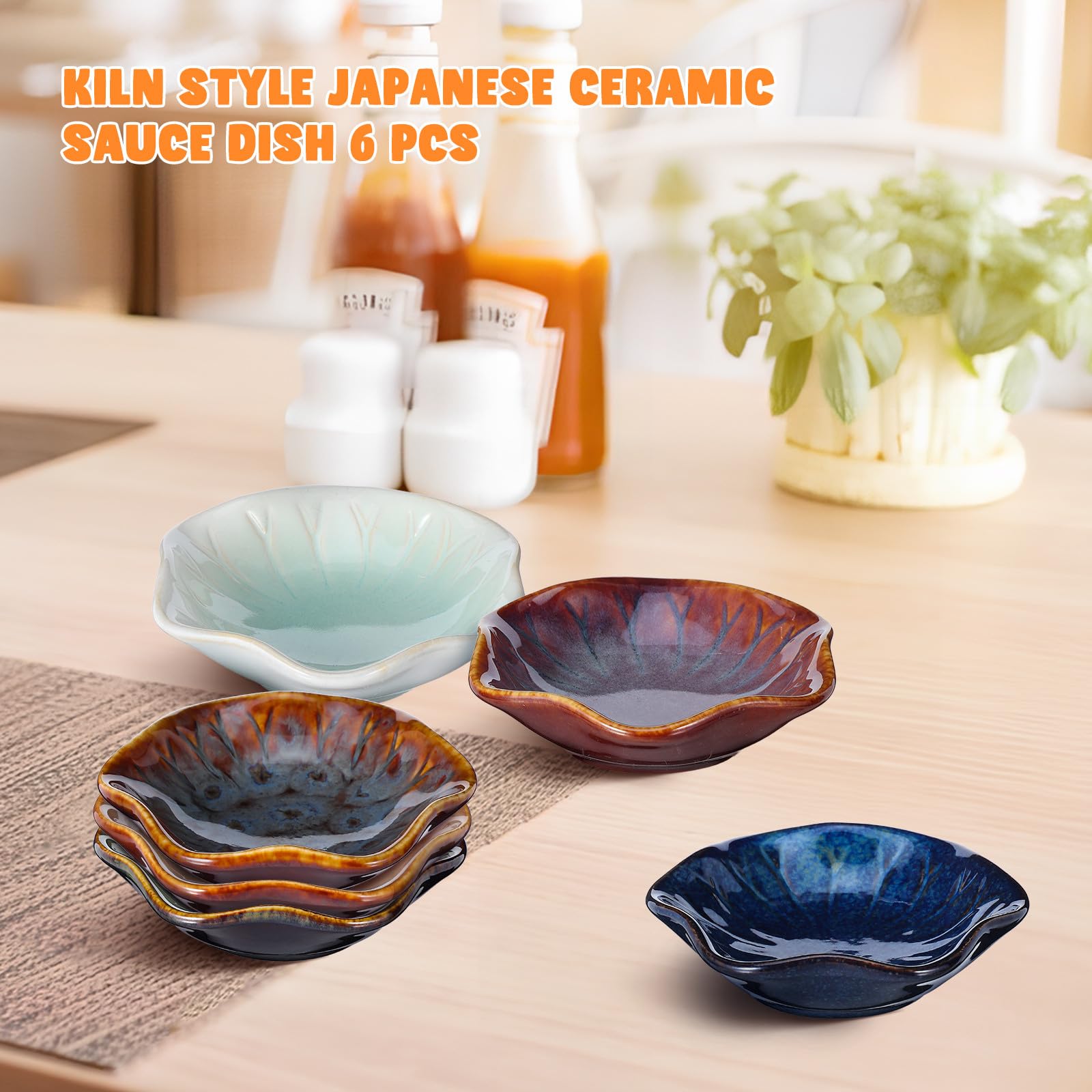TOYANDONA Set 6 Pezzi Ciotole Giapponesi per Salsa di Soia in Ceramica Smaltata, Piccole Ciotole da Portata Colorate, Resistenti al Calore, per Sushi, Barbecue e Pasti in Famiglia