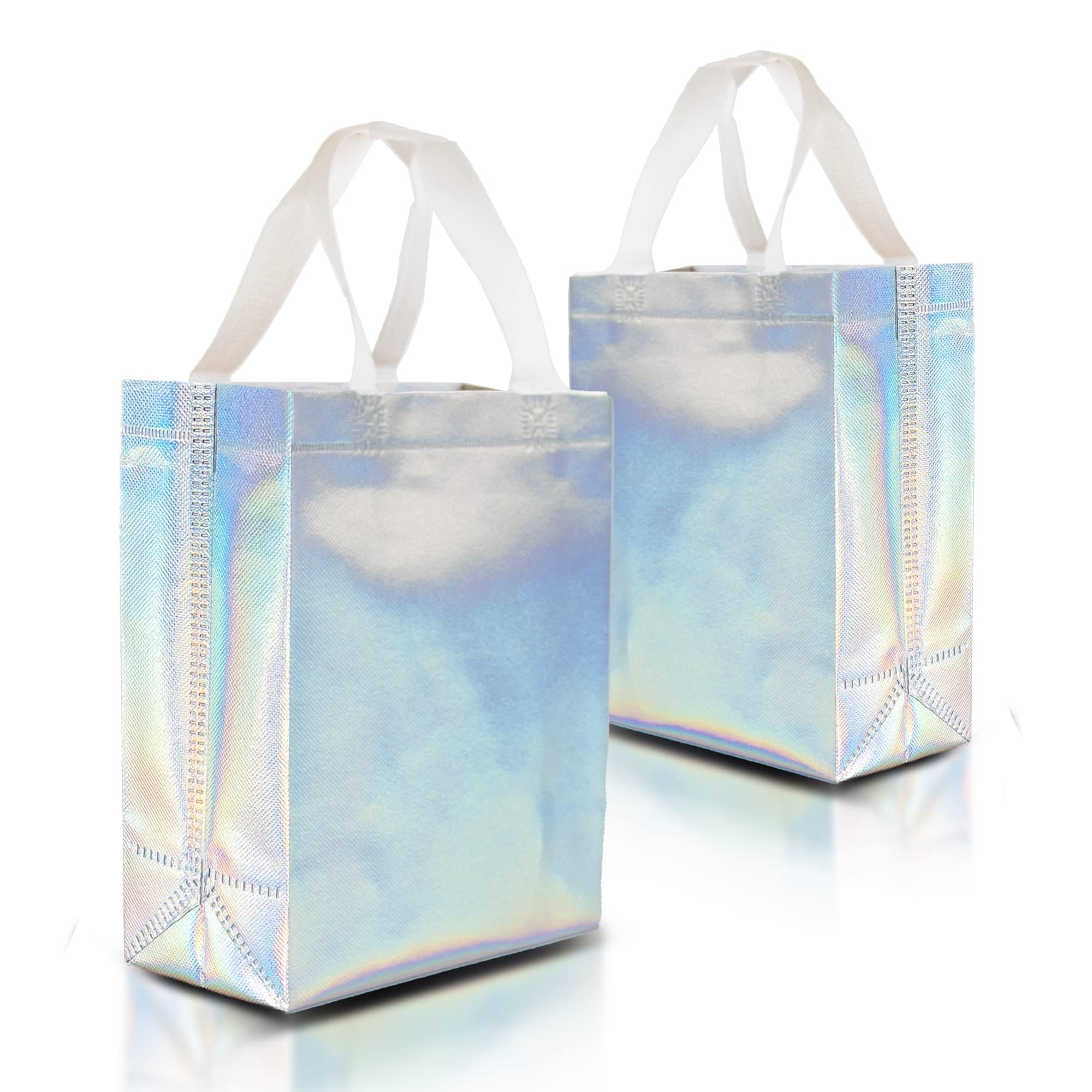 12PCS Gift Bags Medium Size,Glossy Non-Woven Reusable Gift Bags, Grocery Tote Bags with Handles, Foldable Goodie Bags Party favor Bags for Birthdays Weddings