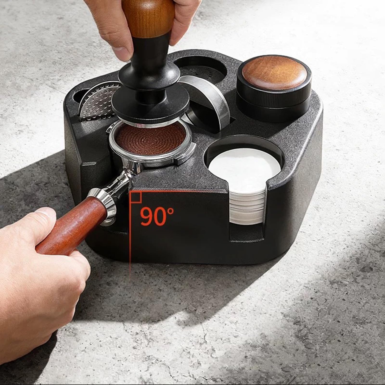 Organizador de estación de apisonamiento de espresso, soporte de café, accesorios de máquina para uso en encimera, organizadores duraderos de estación de apisonamiento
