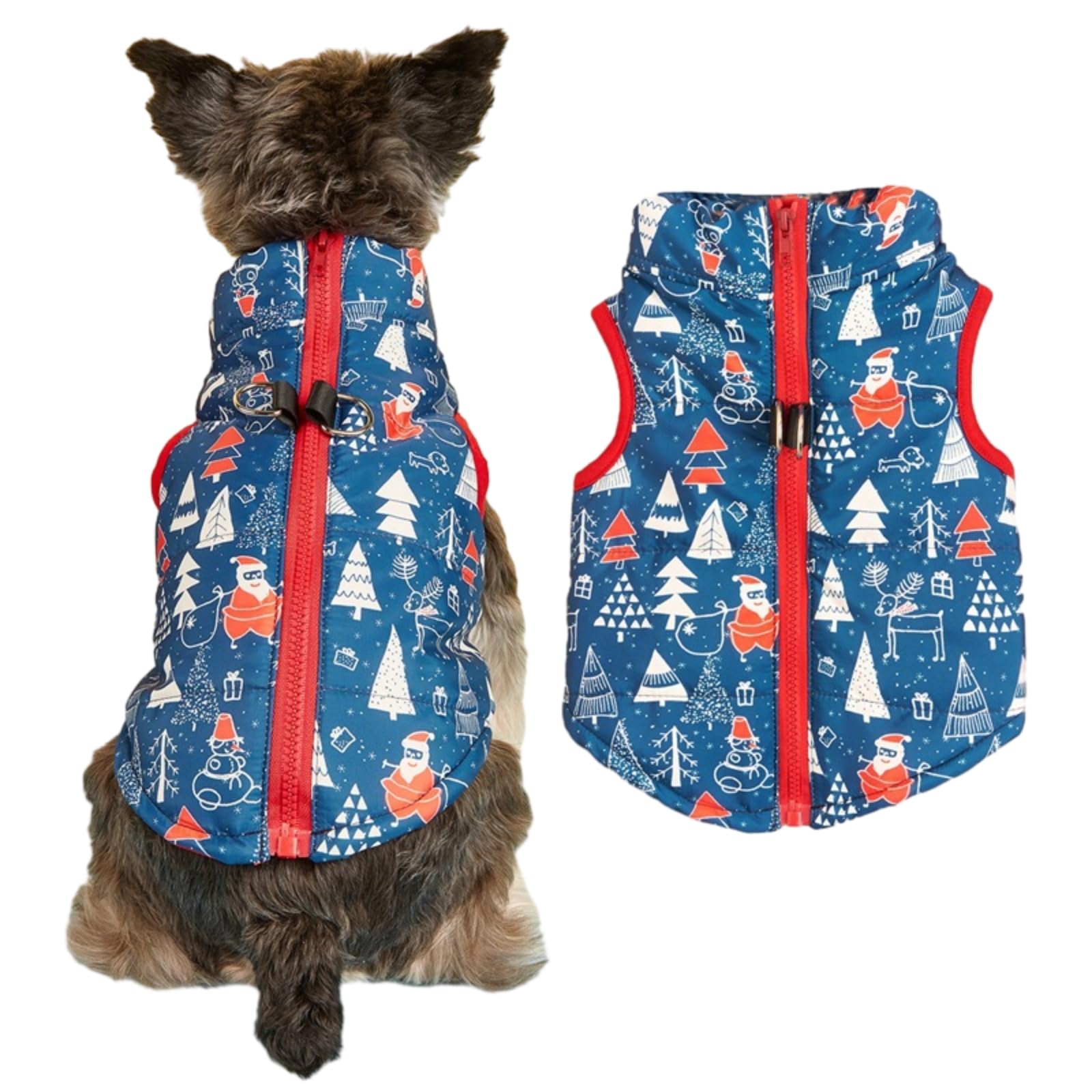UOSIA Christmas Dog Clothes Dog Coat With Harness Winter Fleece Dog Coat Waterproof Dog Snow Jacket With Zipper Warm Puppy Clothes For Smal Medium Dogs