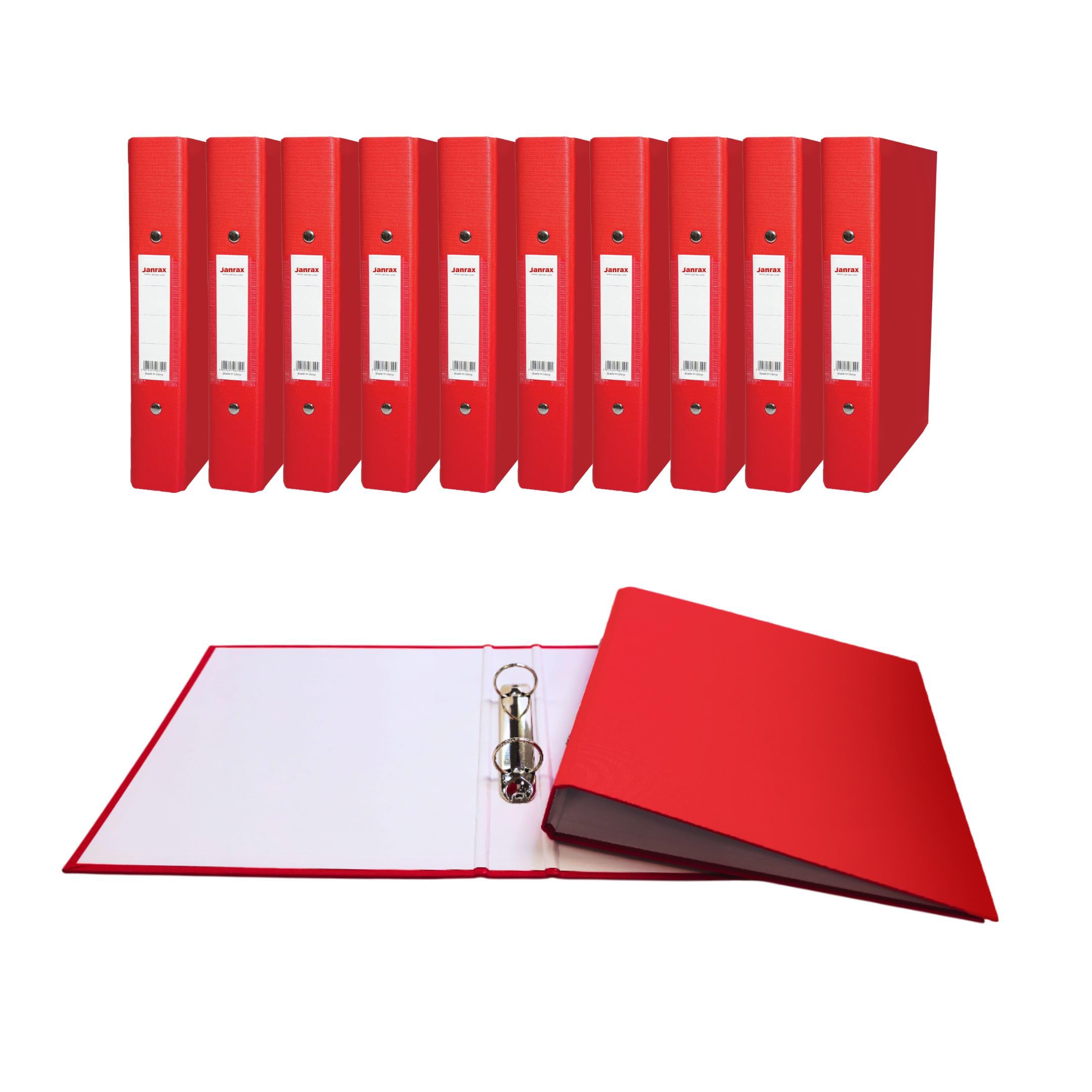 Pack of 5 A5 Small Red Paper Over Board Ring Binders by Janrax