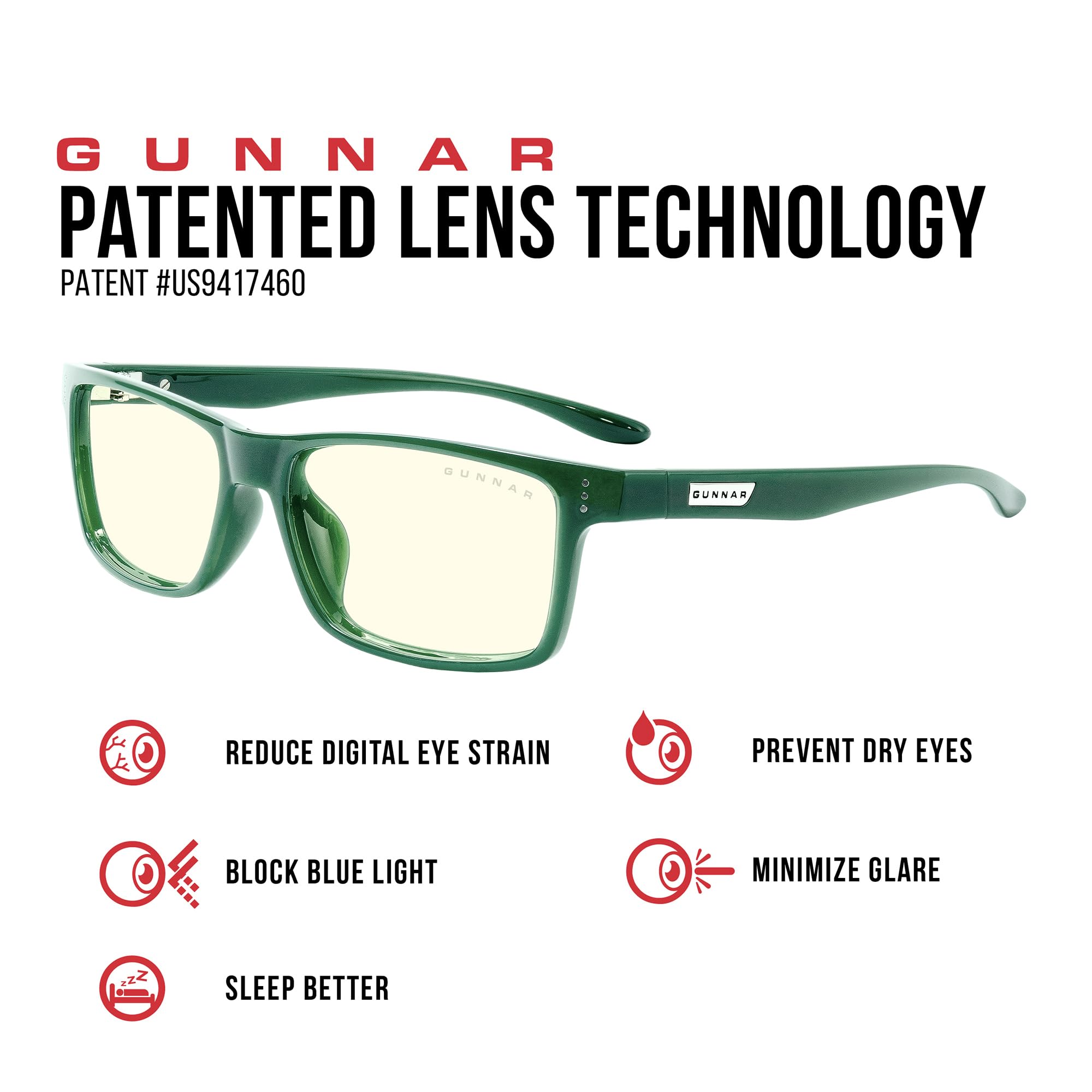 Gunnar Blaulichtfilter-Brille - Vertex - Moss - Clear | Computer-/Gaming-Brille - Vertex - Moss - Clear - 35 % Blaulicht- & 100 % UV-Schutz - Patentierte Technologie