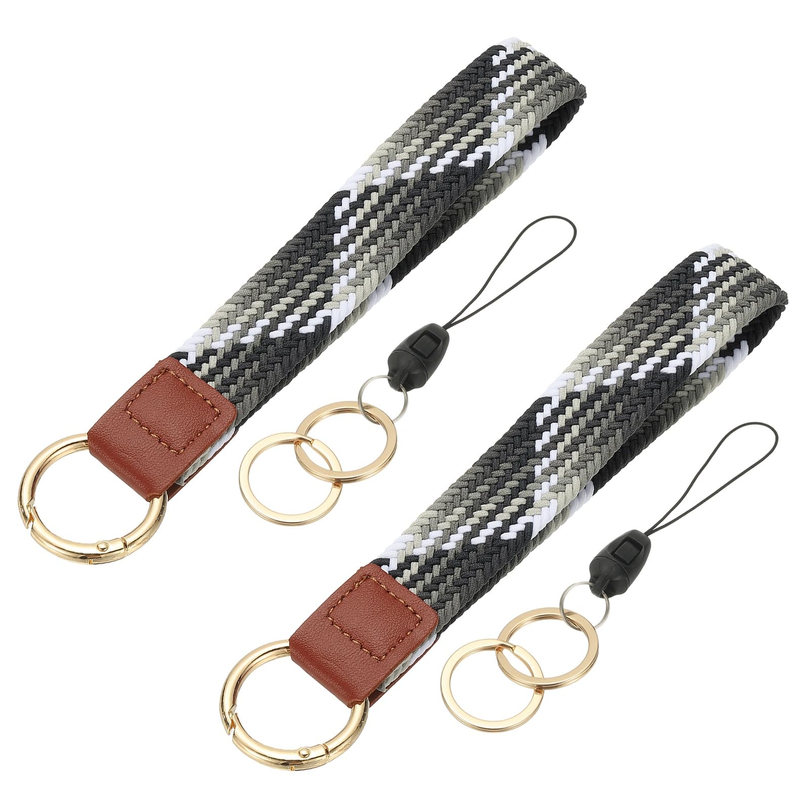 PATIKIL Keychain Wristlet, 2 Pcs Cute Keychain Stretchy Woven Wrist Lanyard Strap Key Ring Car Keys Chain Accessories Hooks for Women Men Wallet ID Badges Card, Black/White