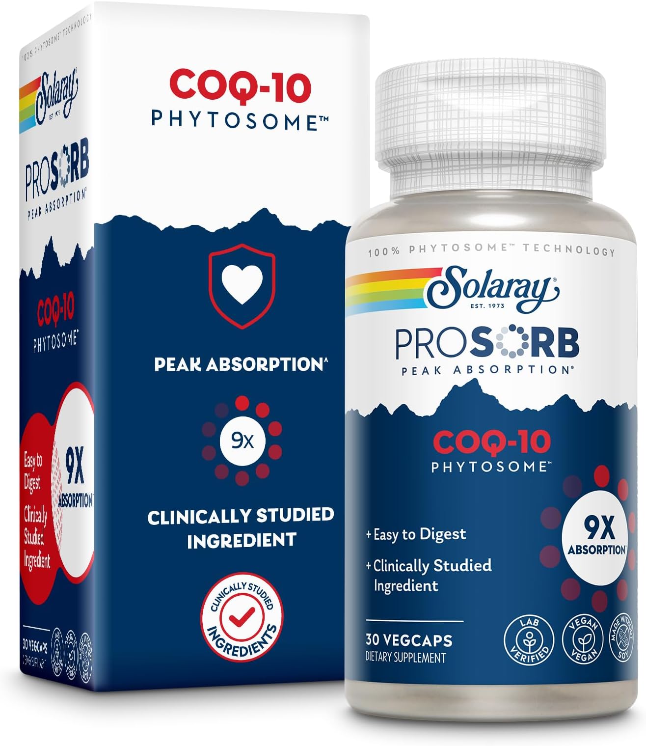 - SOLARAY CoQ-10 Phytosome - 9X Absorption CoQ10 200mg - Easy-to-Digest Antioxidants Supplement - Vegan and Made Without Soy - 60-Day Guarantee - 30 Servings, 30 VegCaps