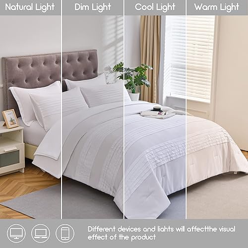 Miniatura 7 de Herlura Juego de edredón Queen de 7 piezas, edredón blanco para cama de tamaño Queen con edredones, sábanas queen, fundas de almohada y fundas,