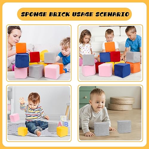 Miniatura 3 de Bloques de espuma para niños pequeños, bloques de construcción suaves de 5.5 pulgadas para niños pequeños, bloques apilables coloridos para niños,