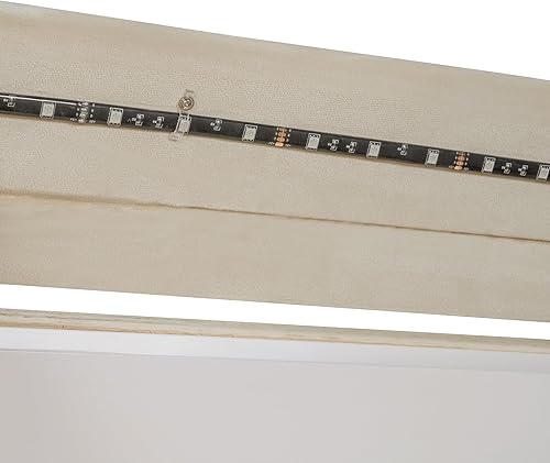 Miniatura 45 de Cama de plataforma flotante tamaño Queen con sensor de luz y cabecero, marco de cama moderno tapizado de terciopelo suave, no necesita somier