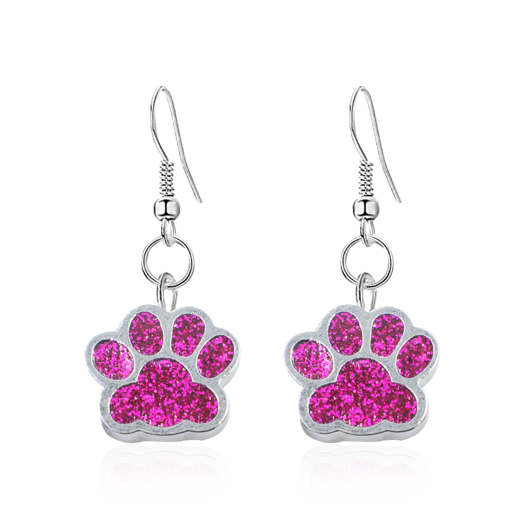 JDONL Kawaii Cute Cat Dog Paw Earring for Women Glitter Stainless Steel Lovely Cat Dog Paw Style Enamel Filled Dangle Earrings Jewelry Gifts