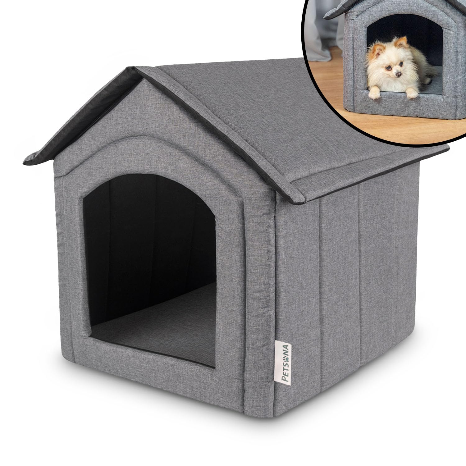 Caseta del Perro Perrera Plegable con Techo Desmontable Casa del Perro Cama Cueva del Gato Cama para Mascotas Tamaño M, Gris