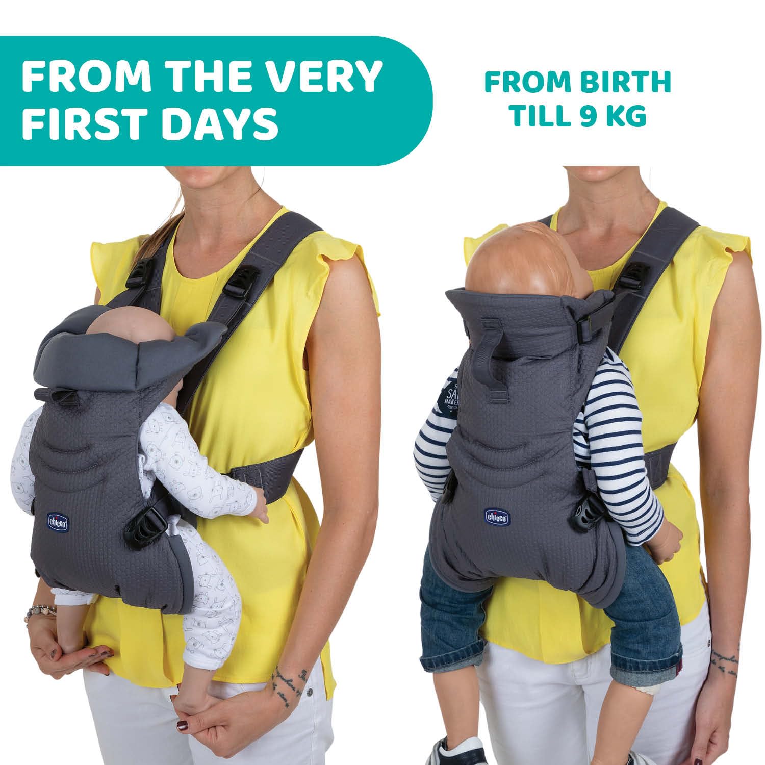 Chicco ergonomiczny nosidełko Easyfit dla niemowląt i dzieci od urodzenia do 9 kg, proste i intuicyjne do noszenia, przodem do mamy i przodem do drogi, wsparcie dla głowy i szyi