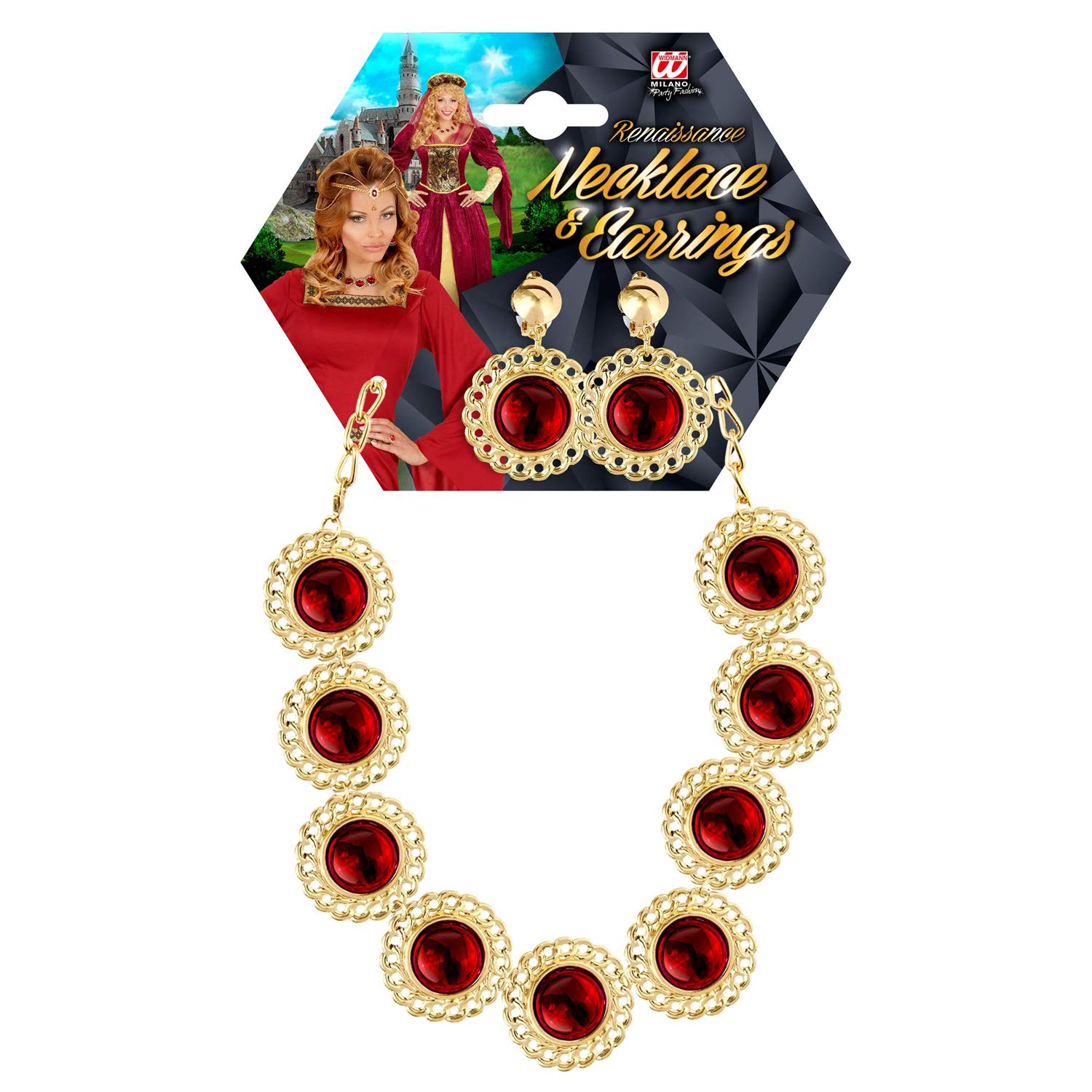 Set Gioielli Orientali Bollywood - Oro E Rosso Con Pietre, Per Danza Del Ventre E Carnevale