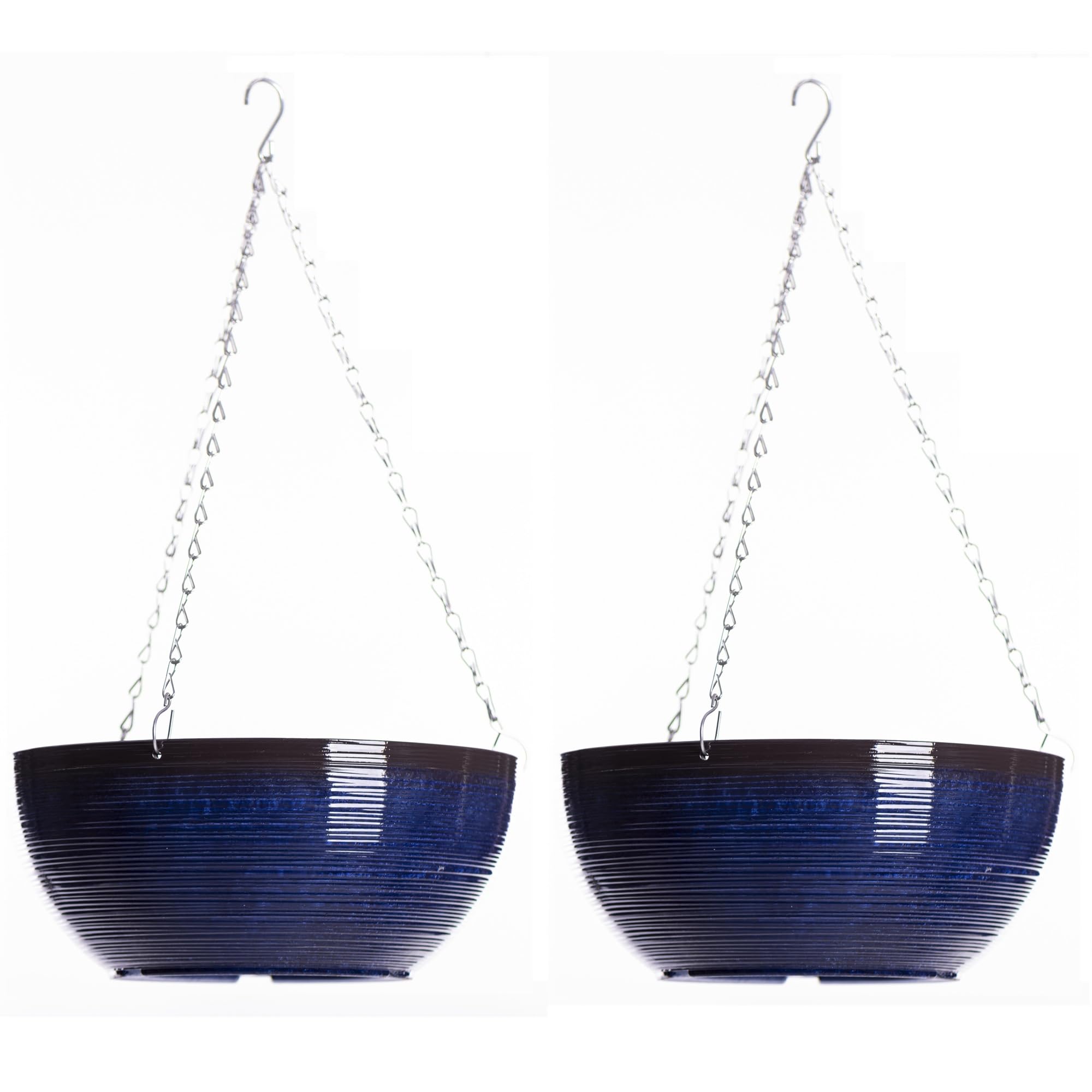 Garden Gear 35cm Glazed Effect Hanging Basket with 50cm Three Way Metal Chain 70% Recycled Plastic Stone Powder UV Frost Resistant Sage Green or Ocean Blue (Ocean Blue x2)