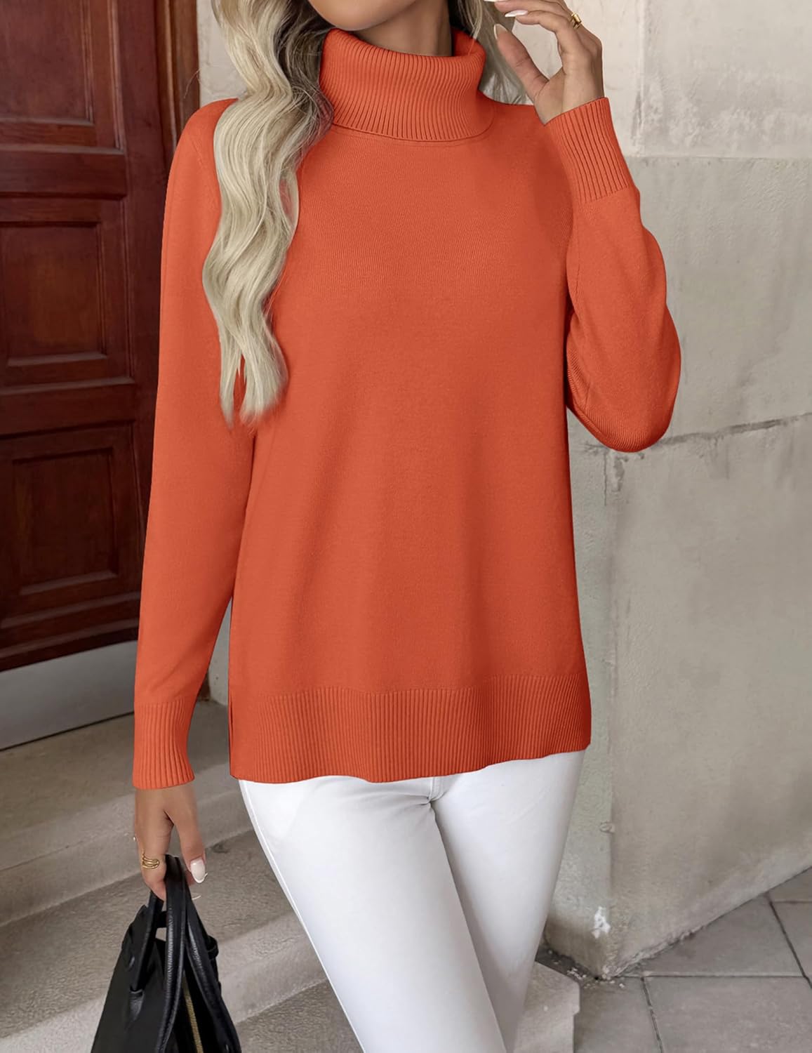 Zeagoo Women's Turtleneck Sweater Long Sleeve Spilt Hem Casual Knit Pullover Chunky Fall Winter Jumper Top 2026 - Image 4