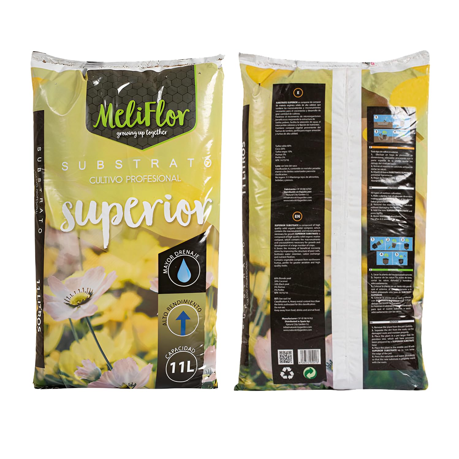 Substrat supérieur 70 L + Jardinière géotextile Murale à 8 Trous