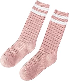 ZONABSQQ Calcetines Largos hasta la Rodilla for niños, Calcetines Deportivos de algodón Suave a Rayas Escolares for otoño e Invierno, cálidos y cómodos for niños(Pink,L 3-5years Old)