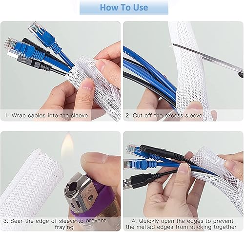 Miniatura 4 de Protector de cable de 10 pies a 12 pulgada de diámetro, manga de organización de cables, manga de cable de tubo, funda dividida para cable USB,
