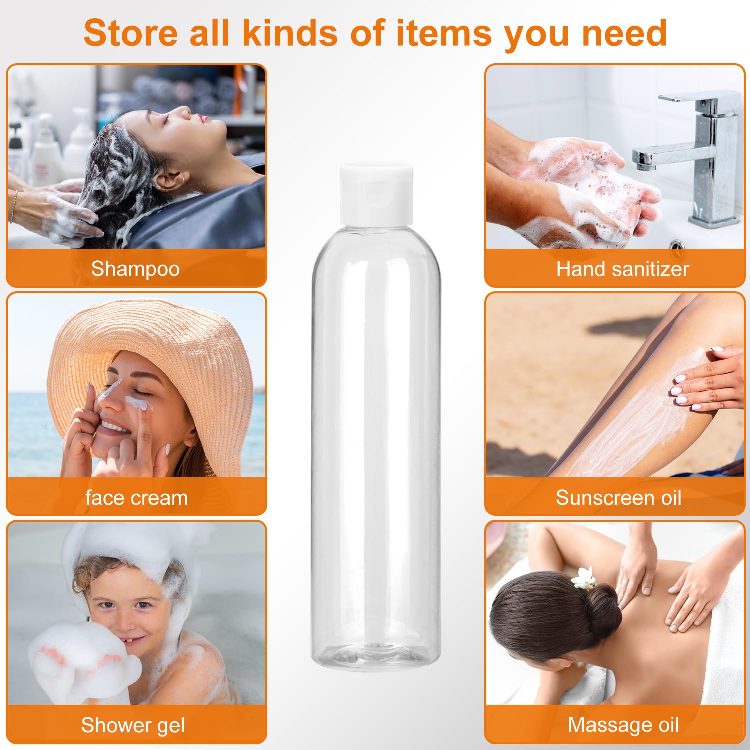 Clear Plastic Squeeze Bottles with Flip-Top Caps, Refillable BPA-Free