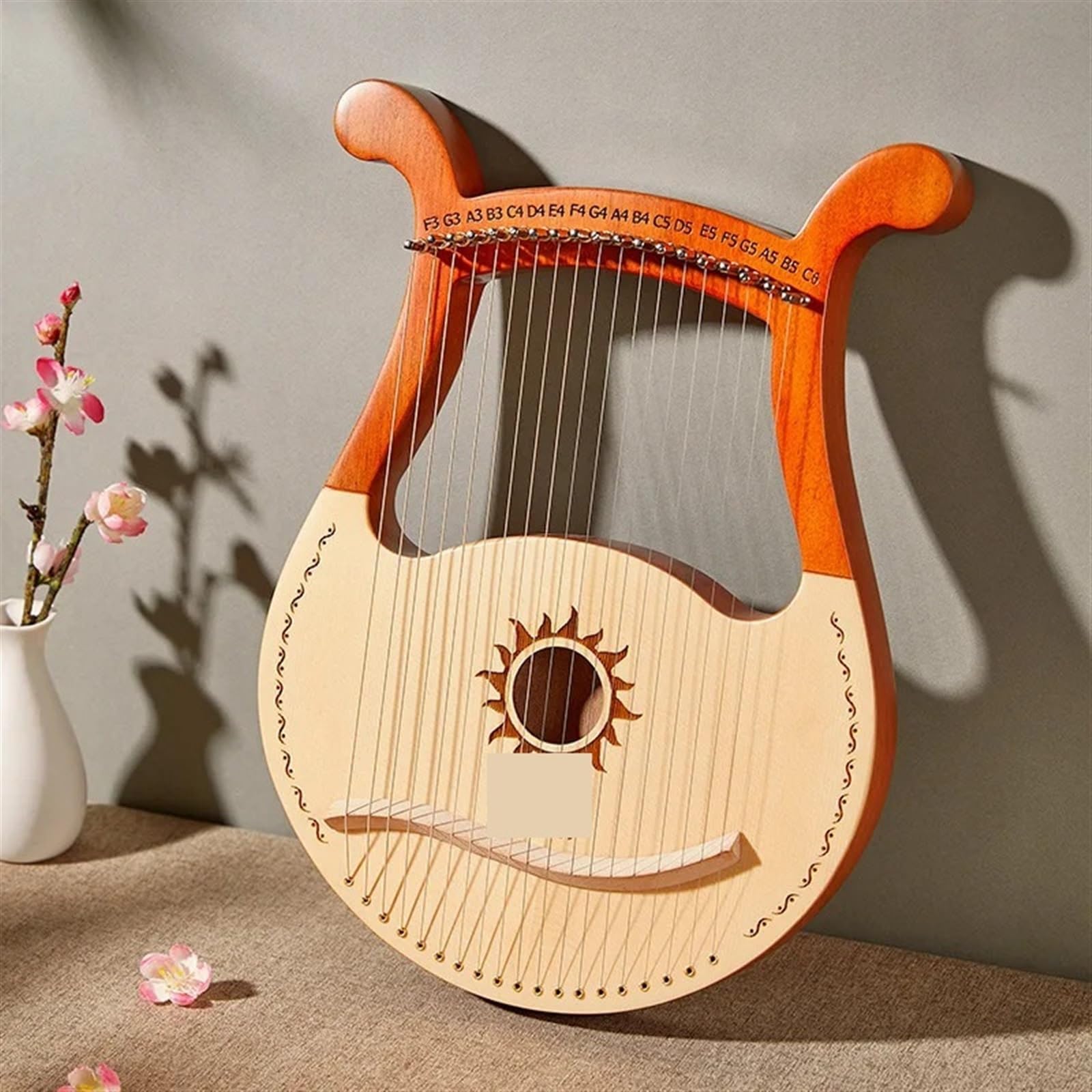 Arpa de Lira de Madera Lyre 19 cuerdas Harp Piano instrumento Musical de caoba con bolsa almacenamiento repuesto(Light Wood)