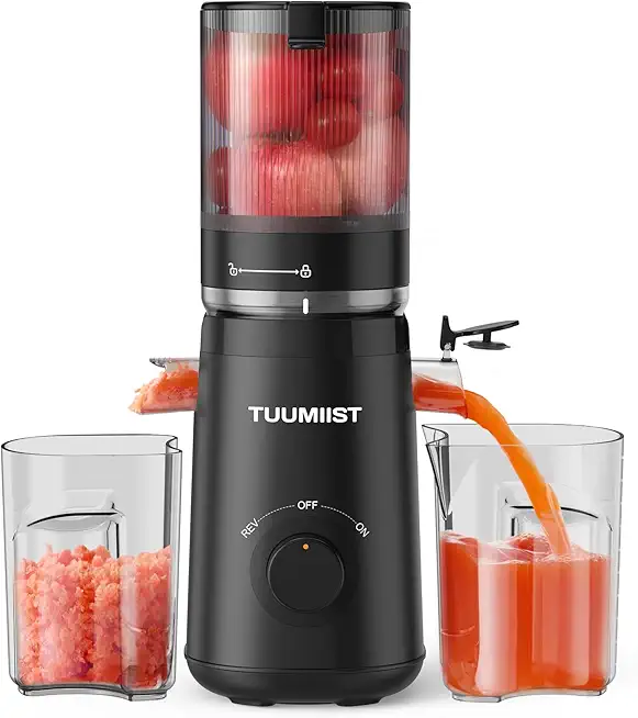 TUUMIIST Entsafter‚ Slow Juicer mit 135MM Extra Großem Einfüllschacht, Entsafter Gemüse und Obst Testsieger anwendbar Ganzes Obst und Gemüse, Leicht zu Reinigen, Hohe Saftausbeute, BPA-Frei