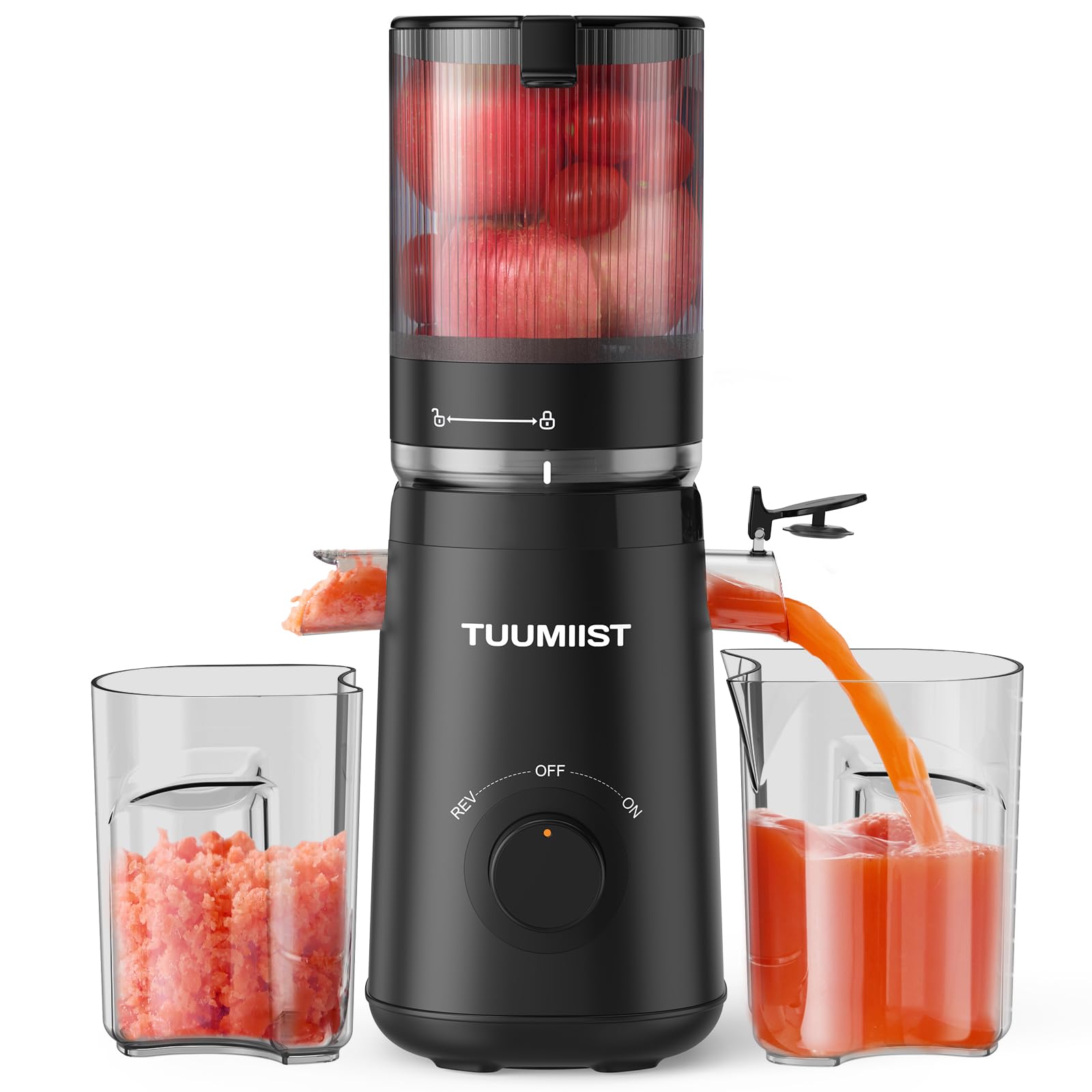 TUUMIIST Entsafter‚ Slow Juicer mit 135MM Extra Großem Einfüllschacht, Entsafter Gemüse und Obst Testsieger anwendbar Ganzes Obst und Gemüse, Leicht zu Reinigen, Hohe Saftausbeute, BPA-Frei