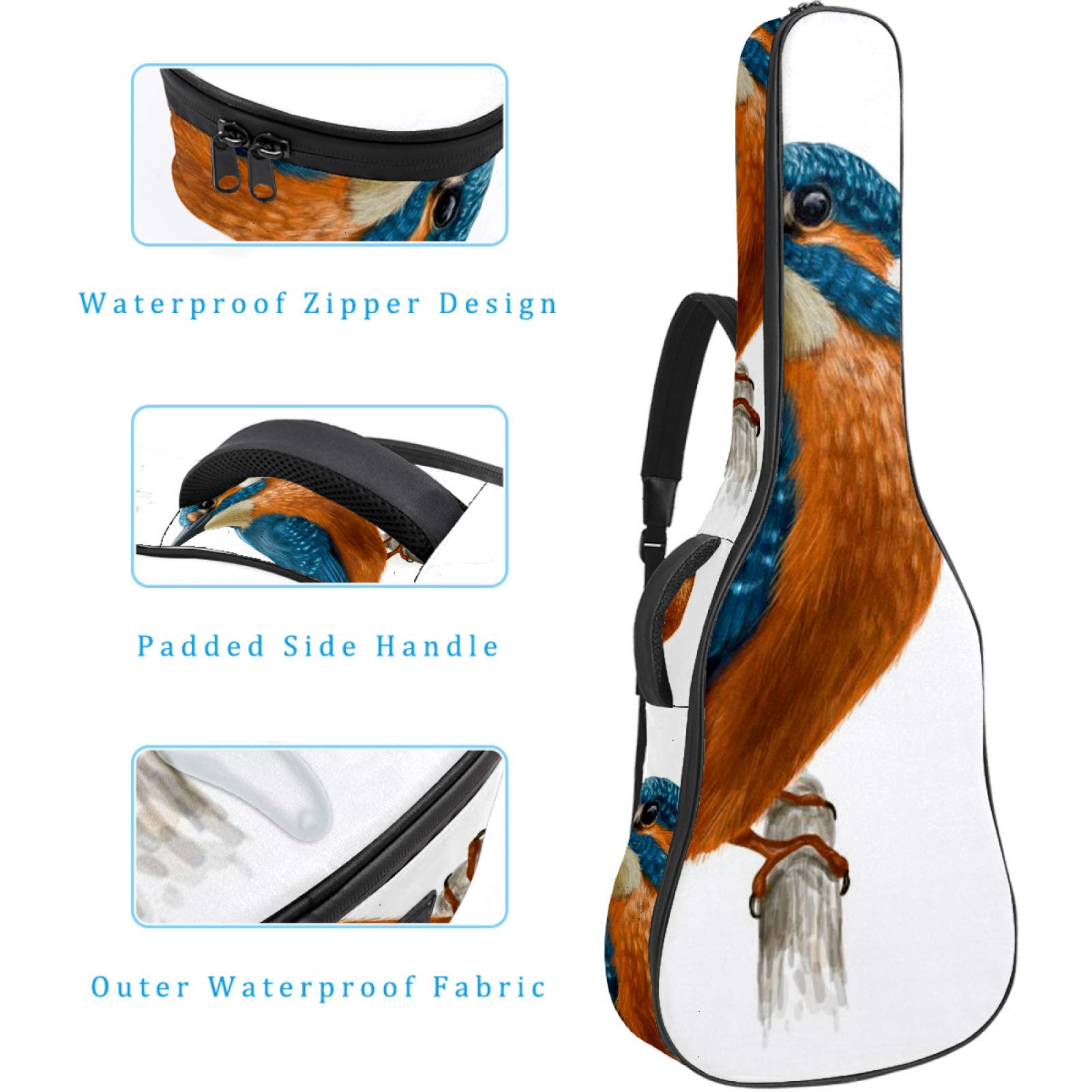 Gigbag für Gitarre, wasserdicht, Reißverschluss, weich, für Bassgitarre, Akustik- und klassische Folk-Gitarre, Kingfisher Bird