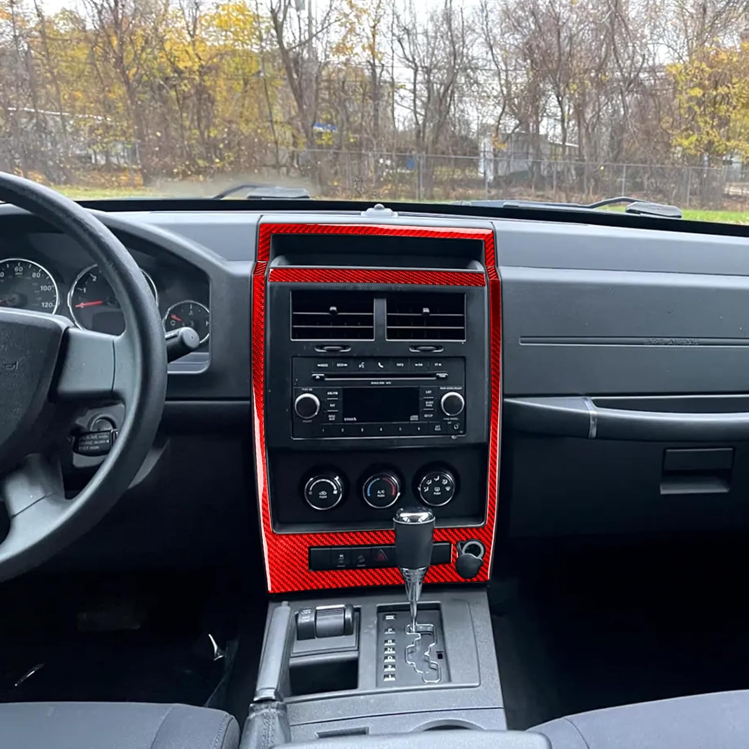 Car Dashboard Central Multimedia Control Panel Surround Frame Trim Sticker Compatible with Jeep Liberty(KK) 2008 2009 2010 2011 2012 Real Carbon Fiber Auto Interior Accessories Bright Red