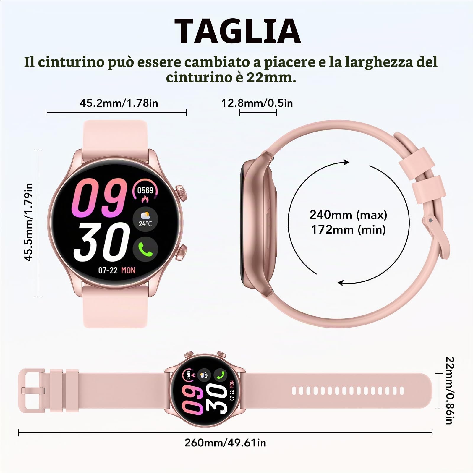 Smartwatch Donna, 1.39" Orologio Smartwatch Donna con Effettua/Risposta Chiamate, Fitness Tracker con 120+ Sportive, Contapassi/SpO2/Cardiofrequenzimetro, IP68 Smart Watch per Android iOS (Oro rosa)