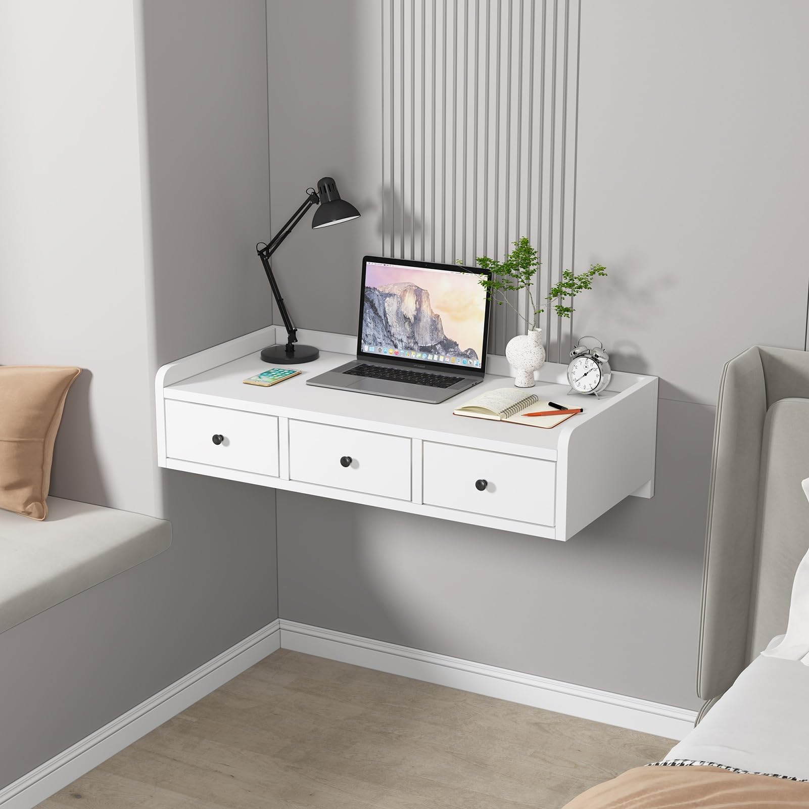Vani-Make-up-Tisch zur Wandmontage, mit Sto Schminktisch für Make-up und Schmuck, Nizat im Schlafzimmer, Badezimmer, Friseursalon, Smals (Weiß, 120 cm)