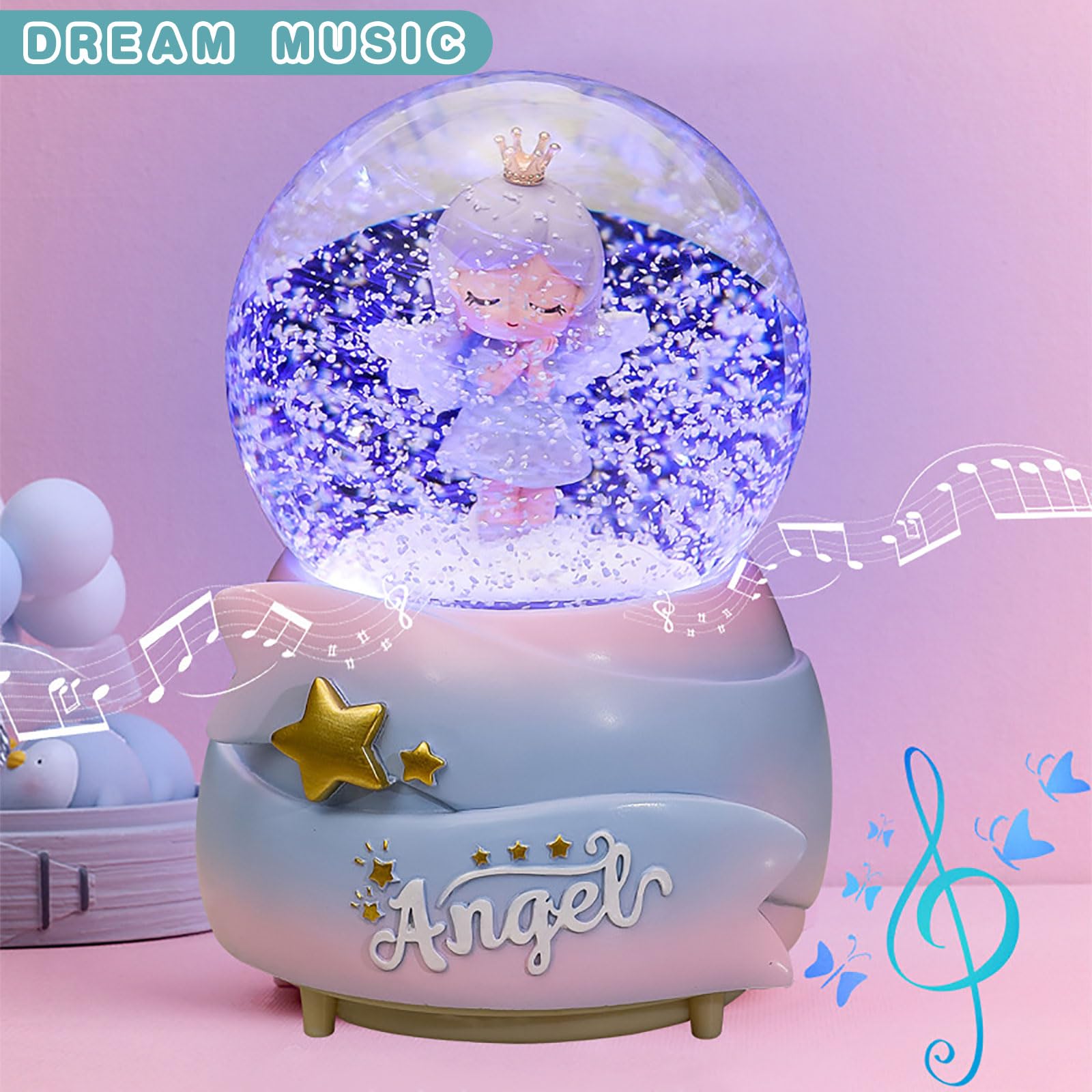 Qchomee Boîte à Musique Boule de Cristal Neige Château Princesse 3D