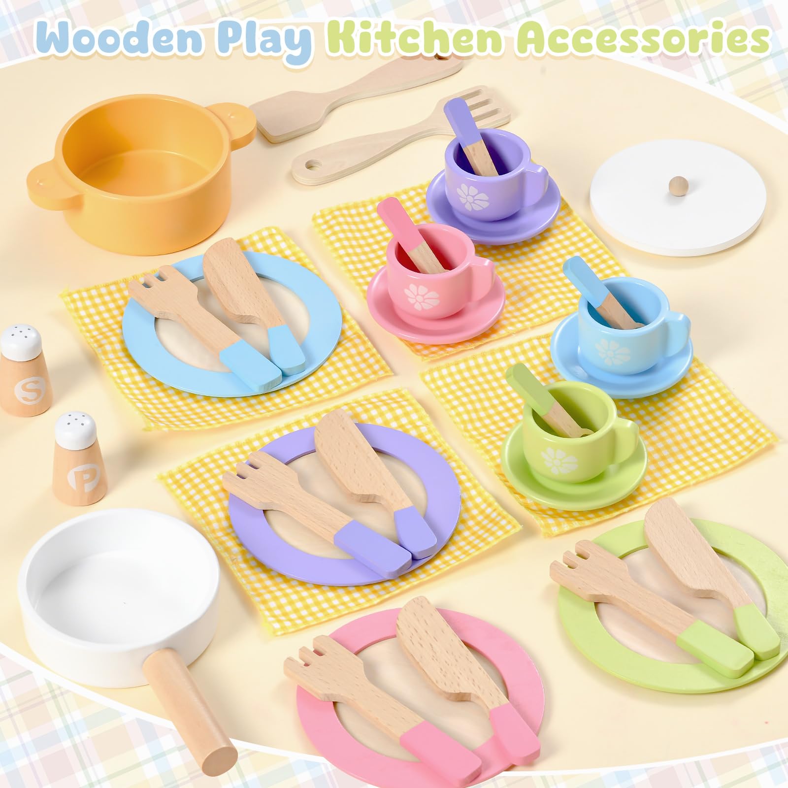 Montessori Kinderkeukenservies, theeservies voor kinderen, 29 stuks, keukenaccessoires met kopjes, borden, speelkeuken, accessoires, servies, theeservies, kinderen, keukenaccessoires, cadeau voor