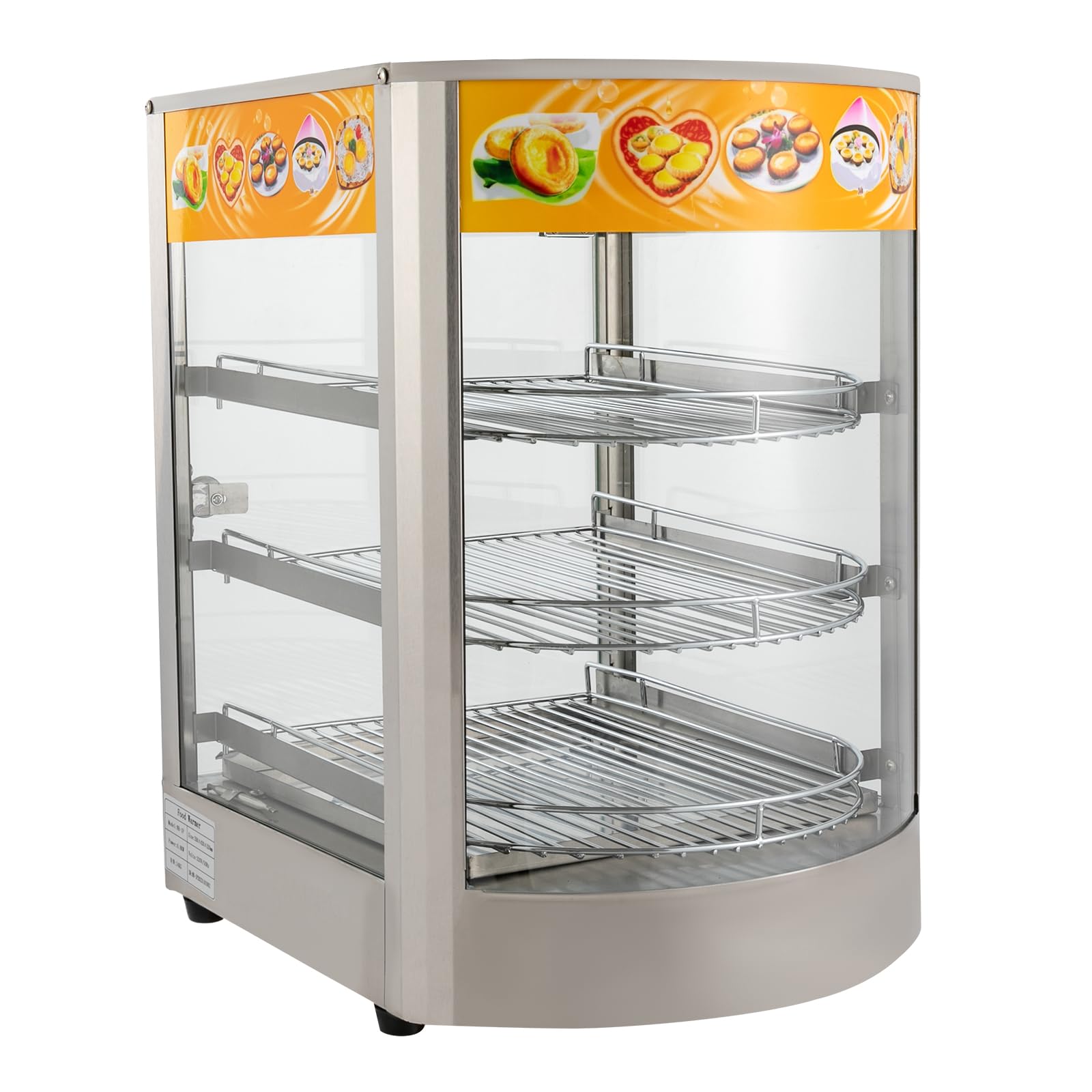 Armadietto riscaldante per alimenti, 800 W, riscaldamento commerciale, intervallo di temperatura (30 – 85 ℃), 3 ripiani, con illuminazione per catering, panetterie, caffetterie, fast food, bancarelle