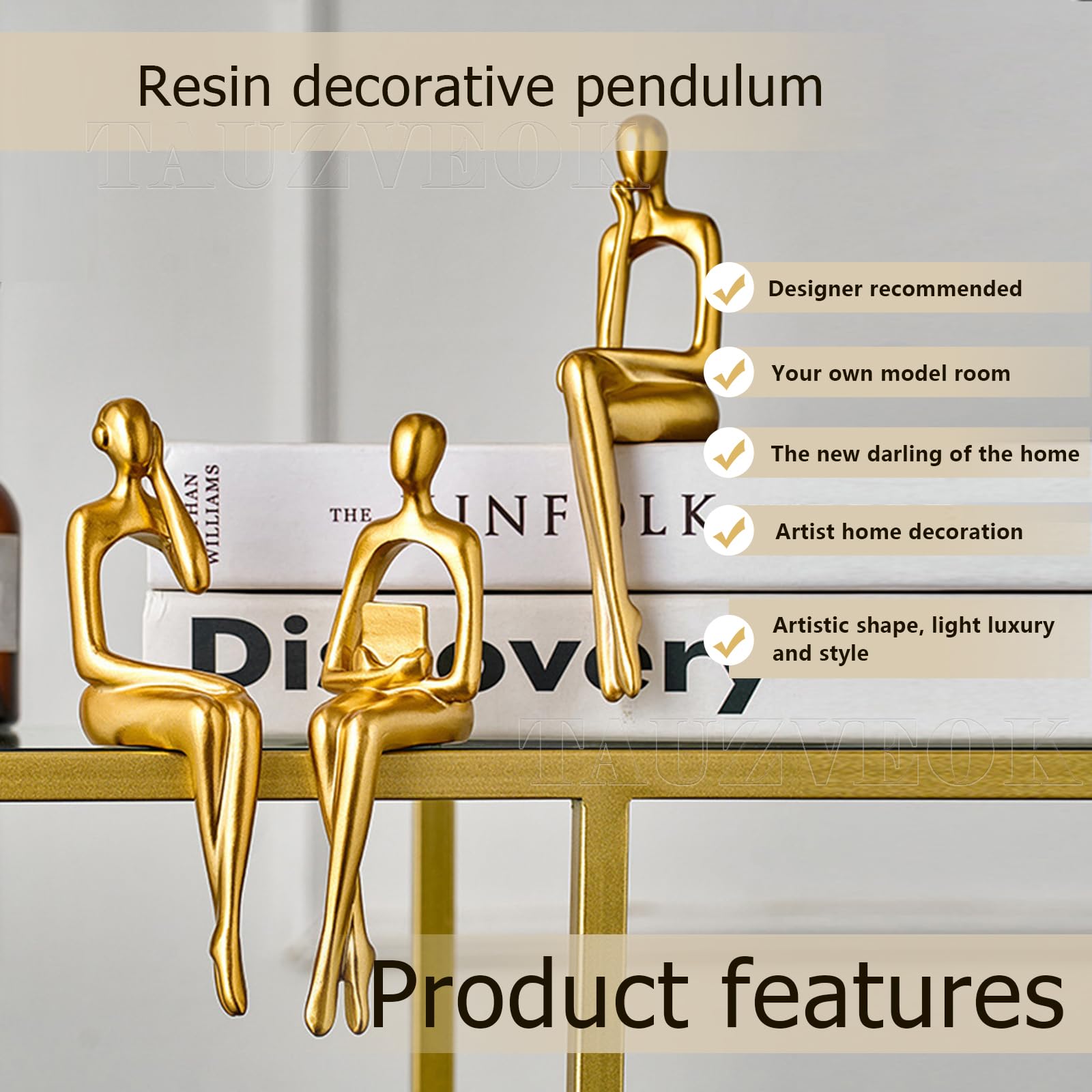 Escultura Art Deco Abstracta Moderna, Estatua Figura Familiar, para Sala Estar, Dormitorio, Oficina, Librería, Alféizar Ventana,Esculturas Dormitorio, Resina,Gold Set