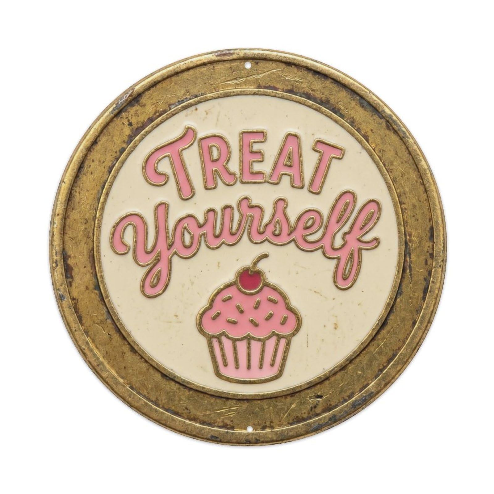 Cmhok Vintage Style Treat Yourself Classic Hanging Ornament Retro Slogans Metal Tin Sign Plaque Wall Decor For Cafe, Club, Garden Round Metal Poster 8X8inch