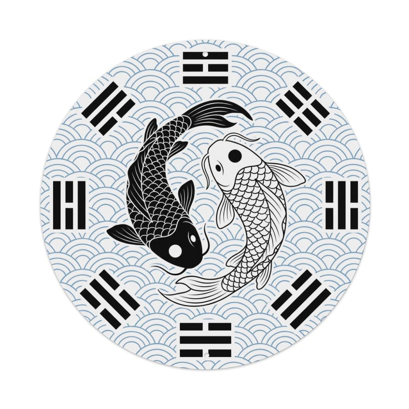 Metal Tin Sign Tai Chi Koi Fish Eight Trigrams Universe Cosmic Order
