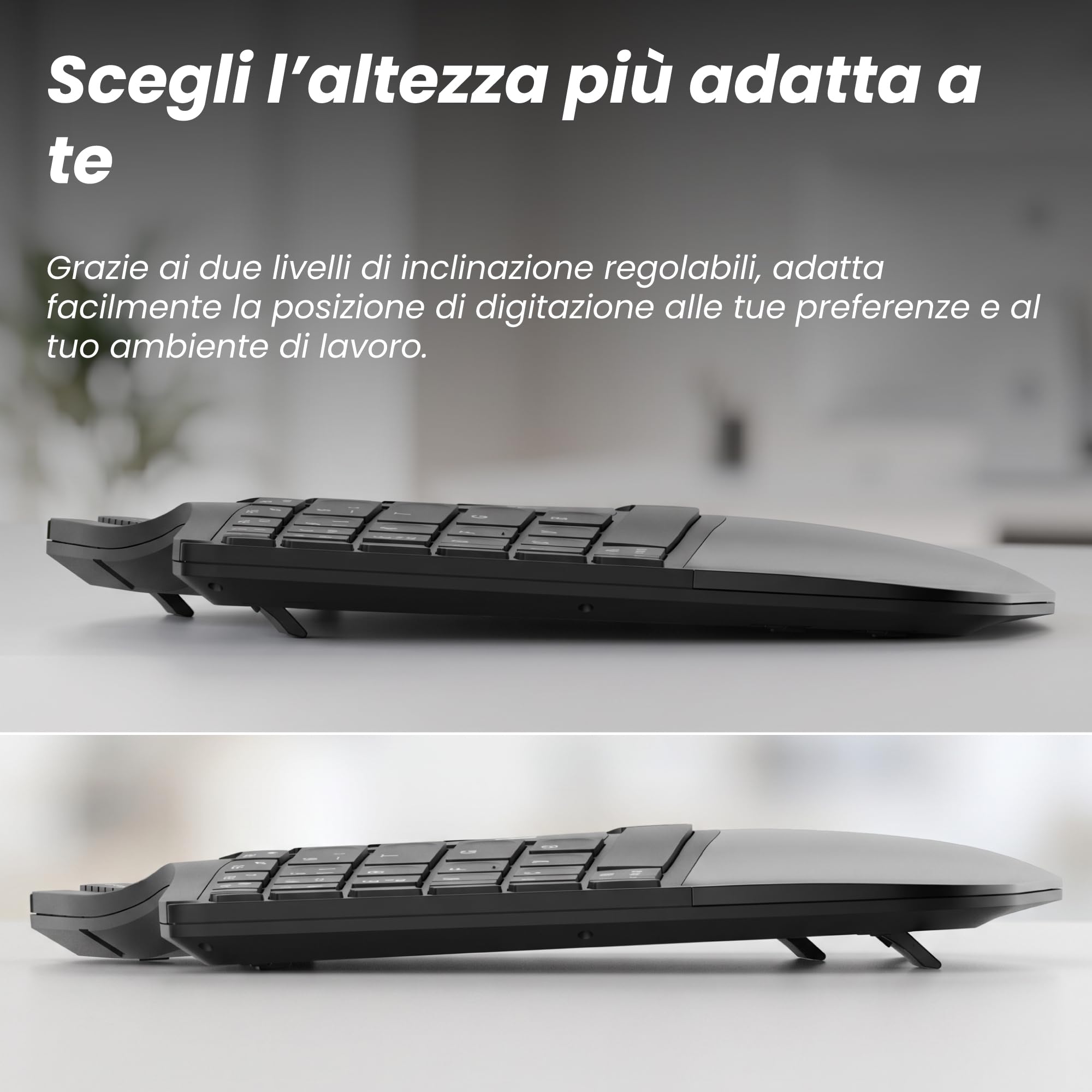 T'nB Ergo Key Pro - Tastiera ergonomica senza fili, doppia connessione | Bluetooth e 2,4 GHz, Poggiapolsi in finta pelle, AZERTY francese, Windows e macOS, nero