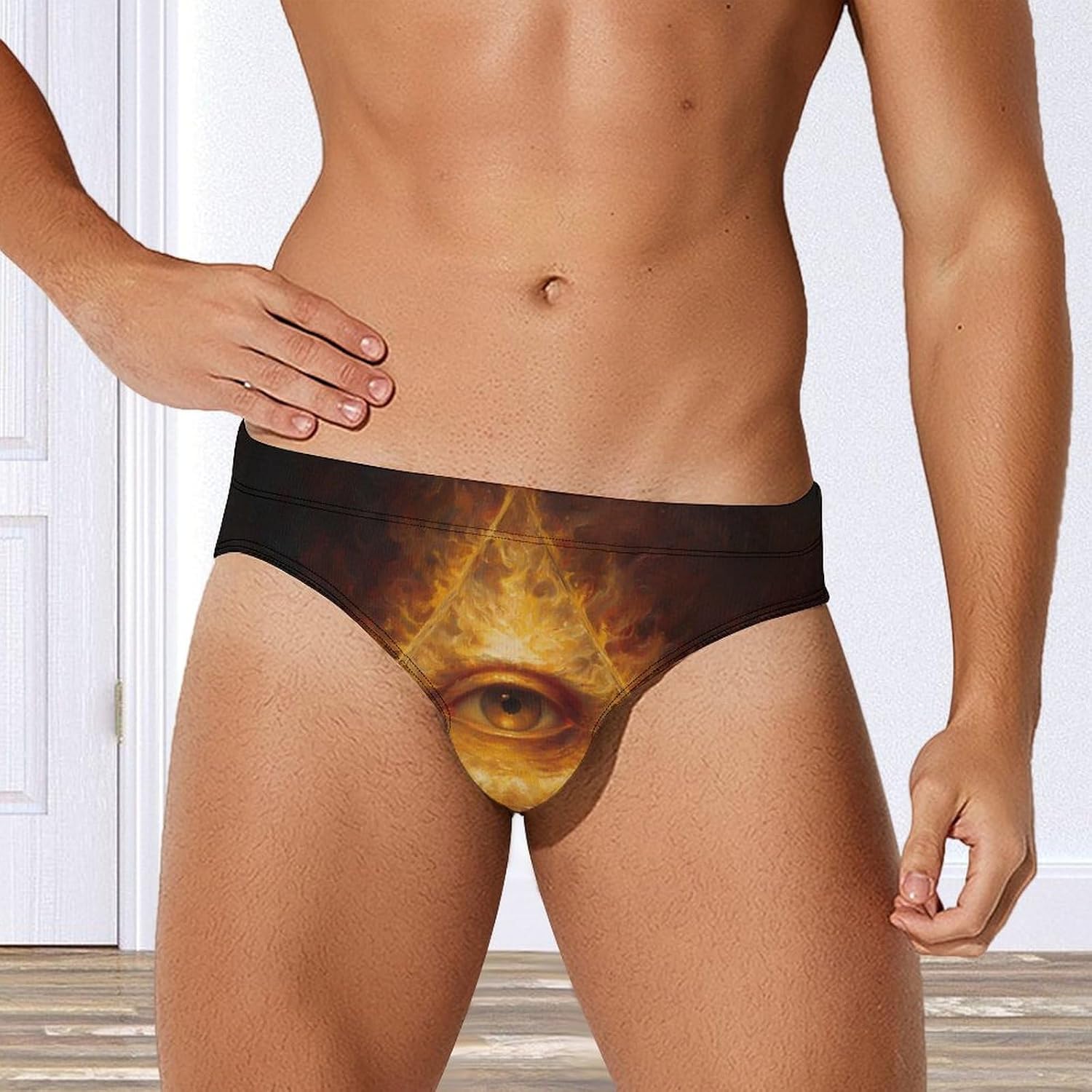 Illuminati Eye Burning Flames Men's Swimwear Bikini Swimming Briefs Stretchy Swimsuits Board Surf Shorts Trunks