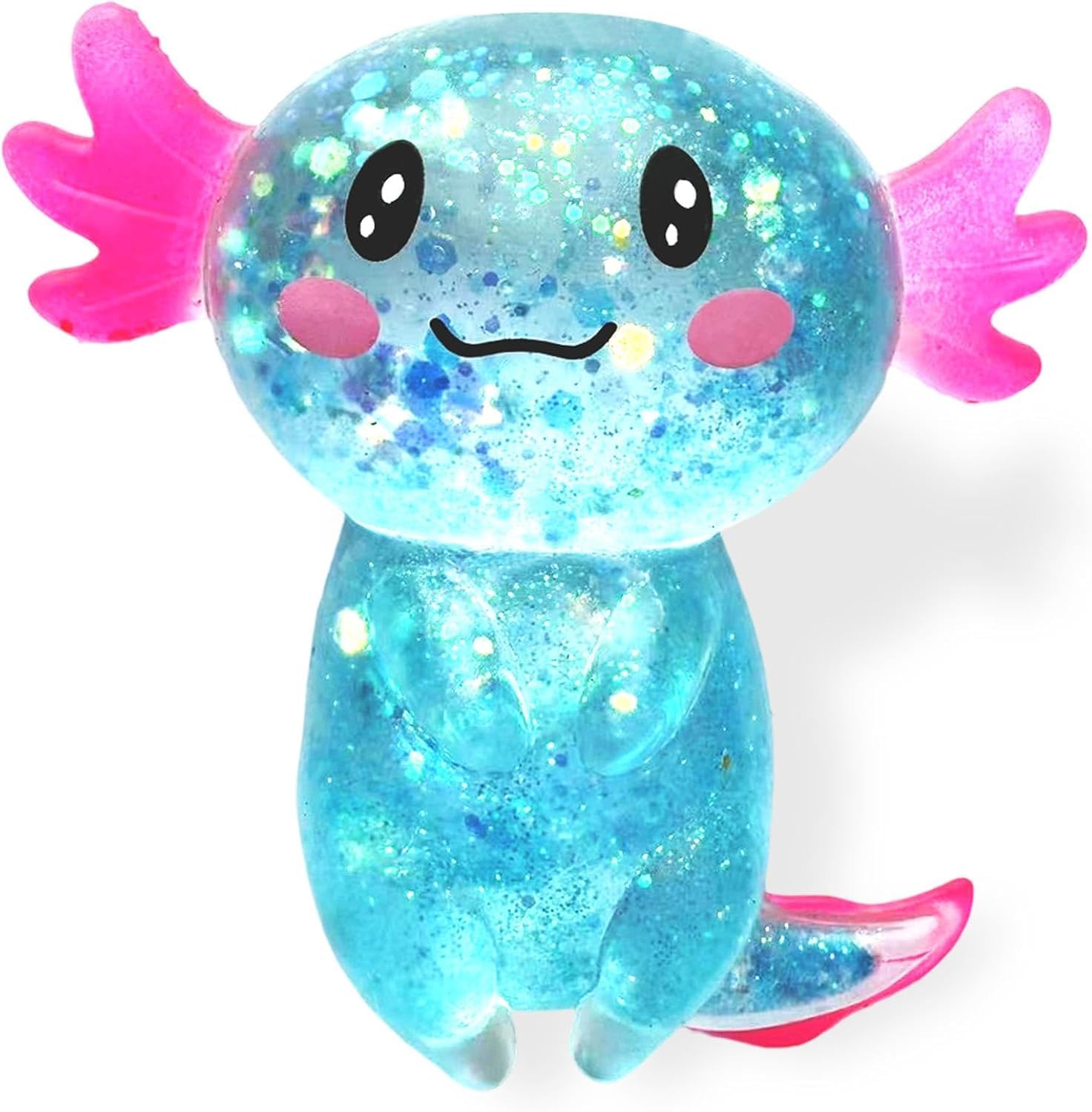 Axolotl Squish-y Stress Relief Toy Glitter Fidget Toys Cute Malts Sugar Axolotl Toy Fidget Toys Adults Fidget-Toy for Kids Youth Adult, Party Favors Anxiety Relief Squish-y-Toys Blue